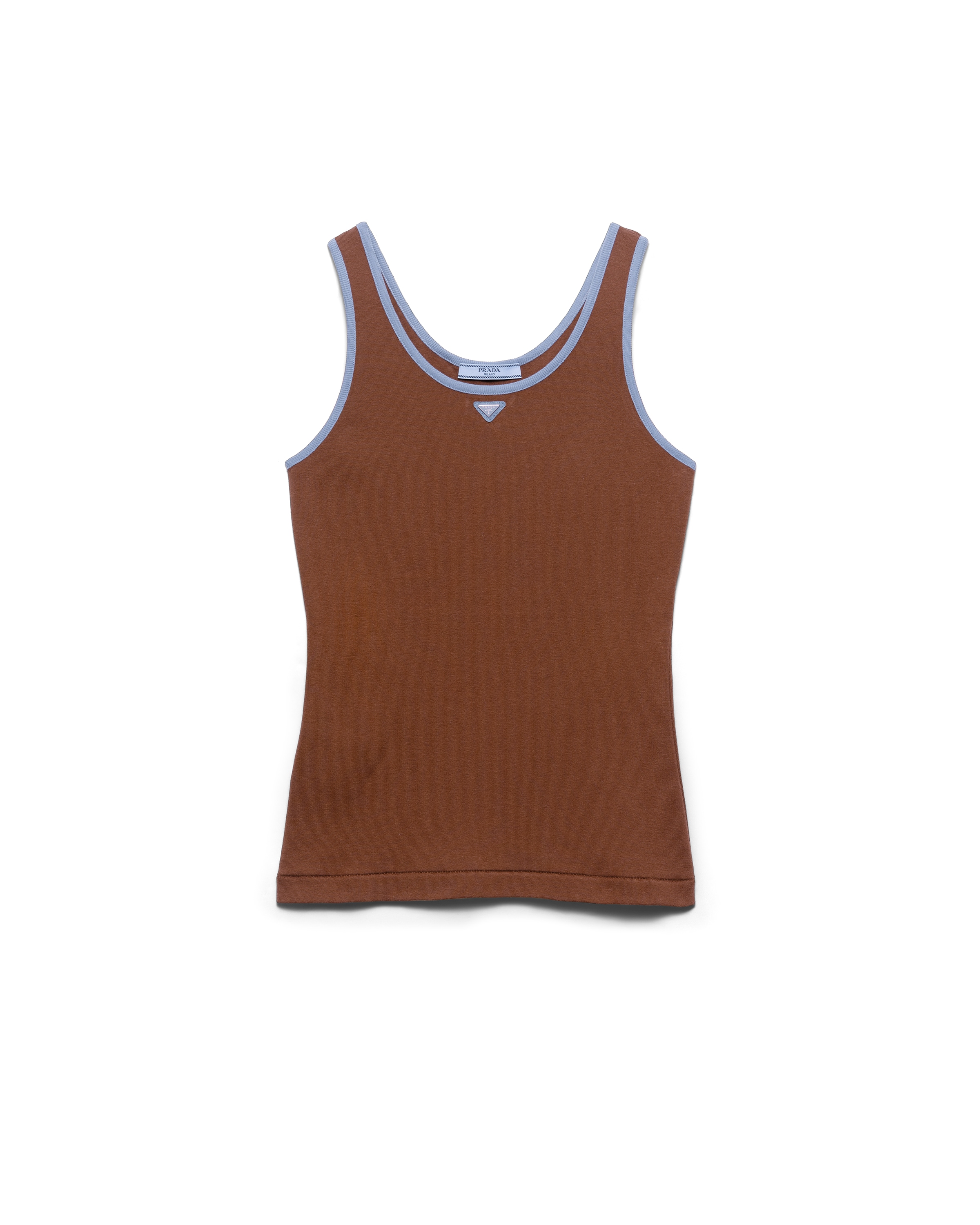 Prada Old Cotton Tank Top, Woman, Tobacco/steel Blue, Size 44
