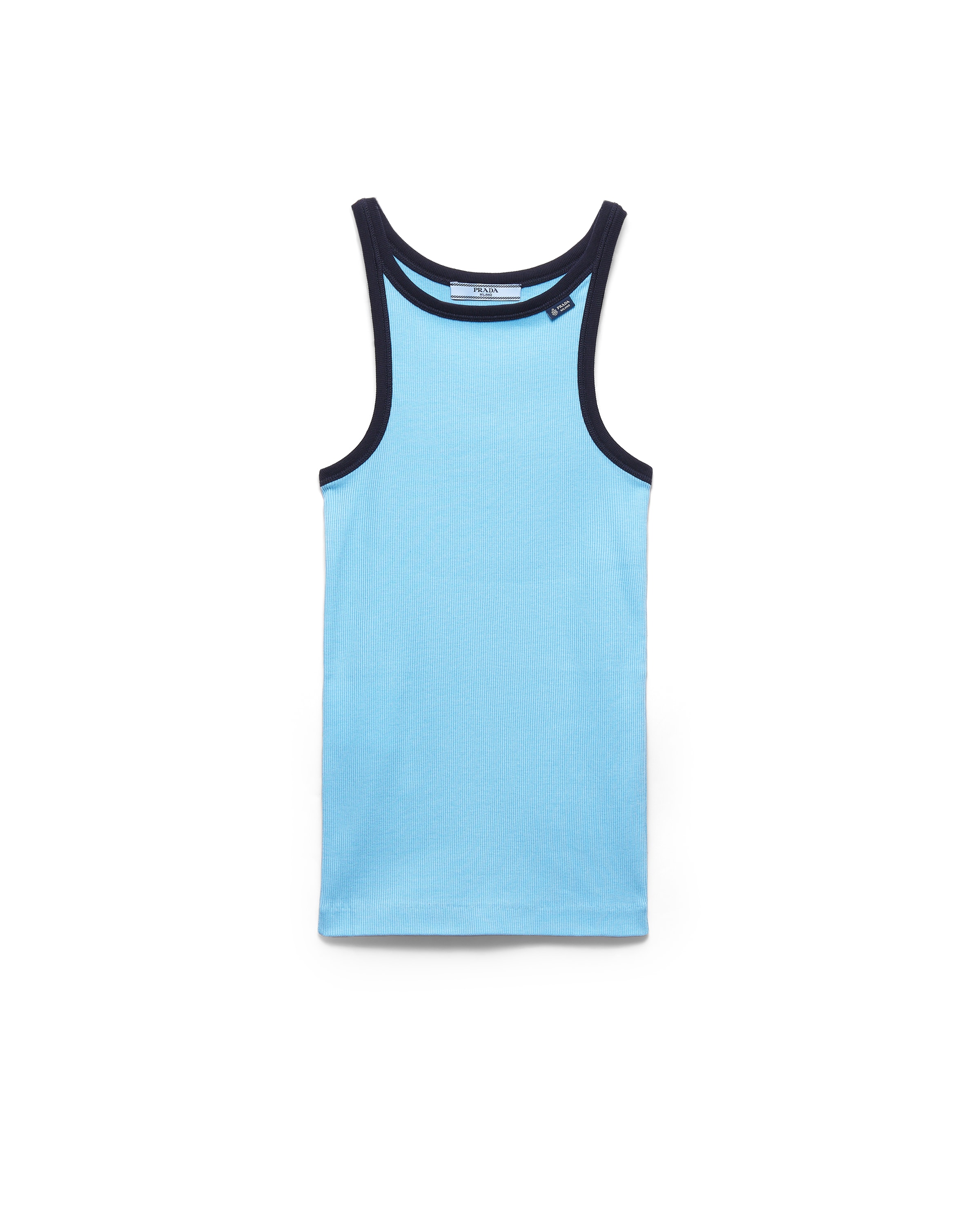 Prada Ribbed Knit Tank Top In Light Blue