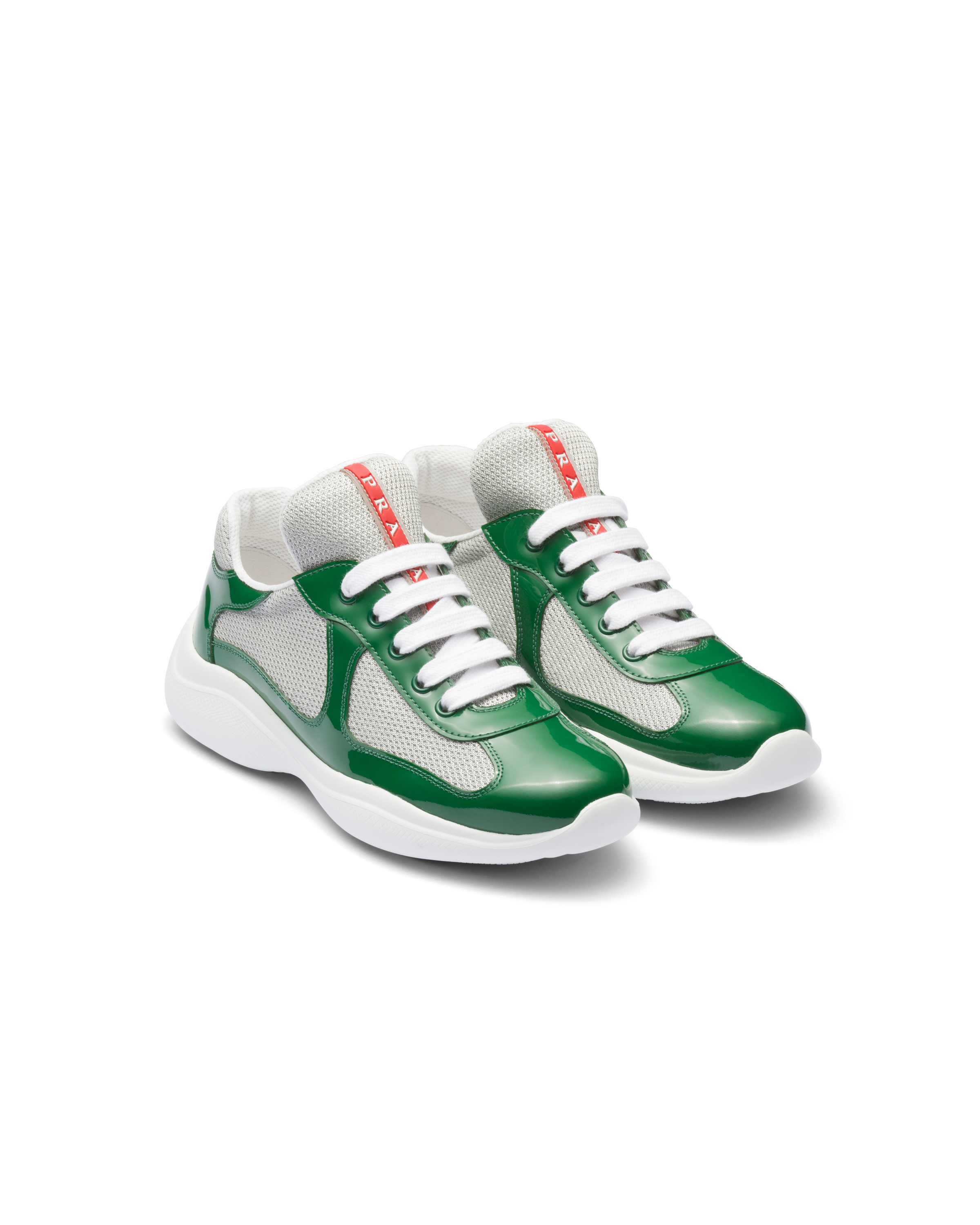 Prada America's Cup Vernice Patent Runner Sneakers In Verde