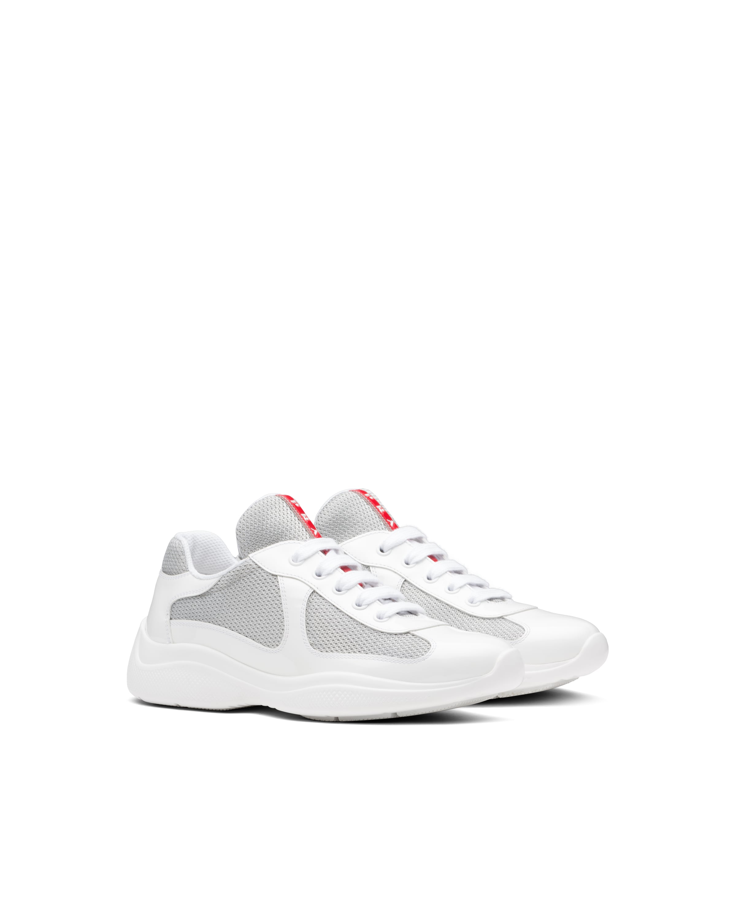 Prada Women Two-tone Leather And Fabric  America S Cup Sneakers In White/silver