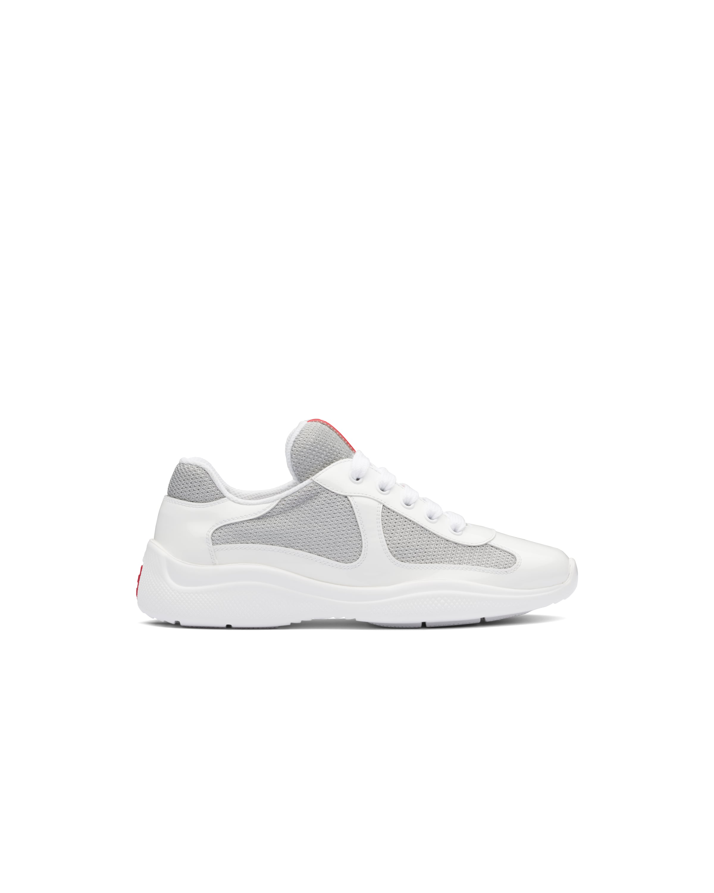 Prada Women Two-tone Leather And Fabric  America S Cup Sneakers In White/silver