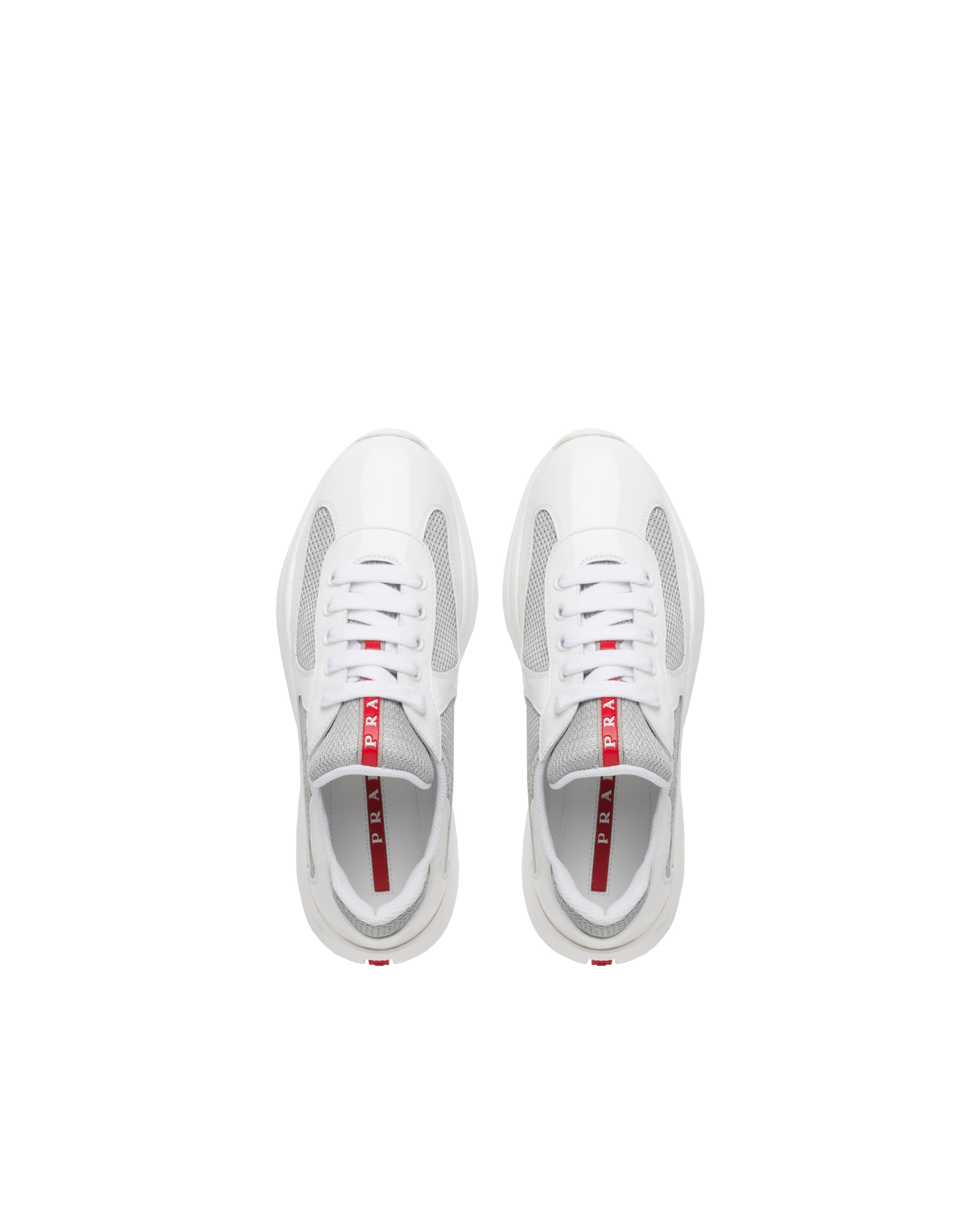 Prada Women Two-tone Leather And Fabric  America S Cup Sneakers In White/silver