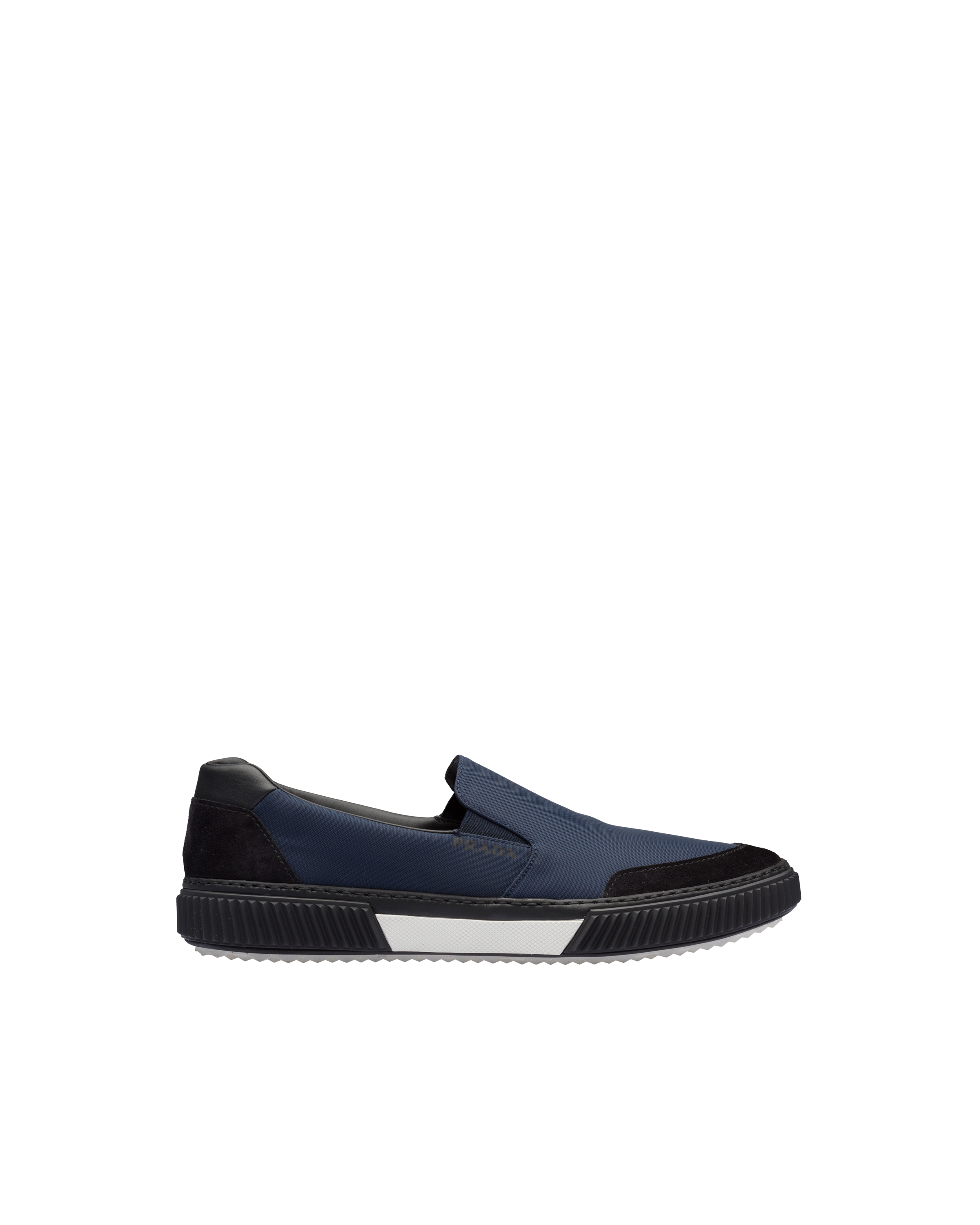 尼龍及麂皮無帶運動鞋黑色 群青色 Prada