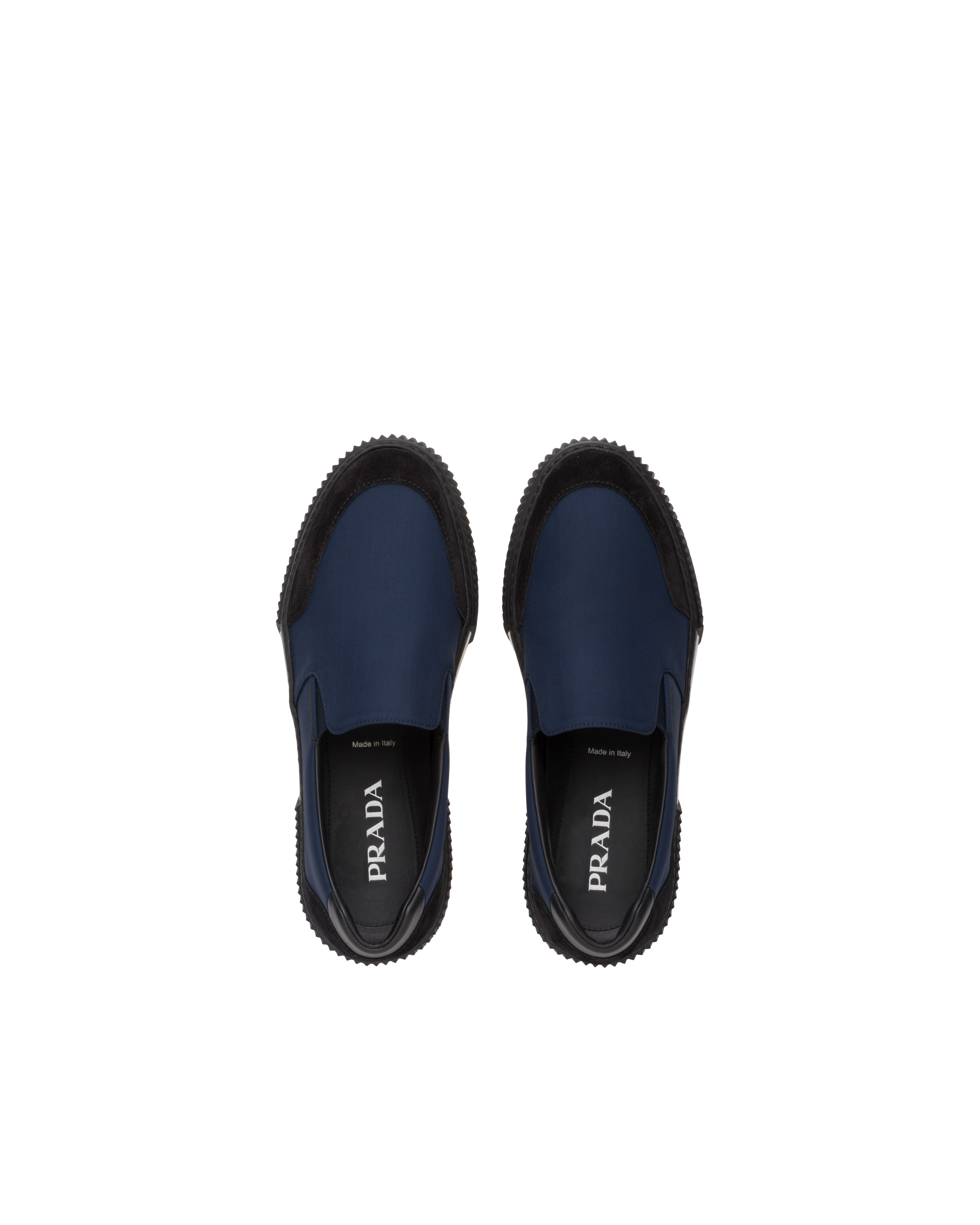 尼龍及麂皮無帶運動鞋黑色 群青色 Prada