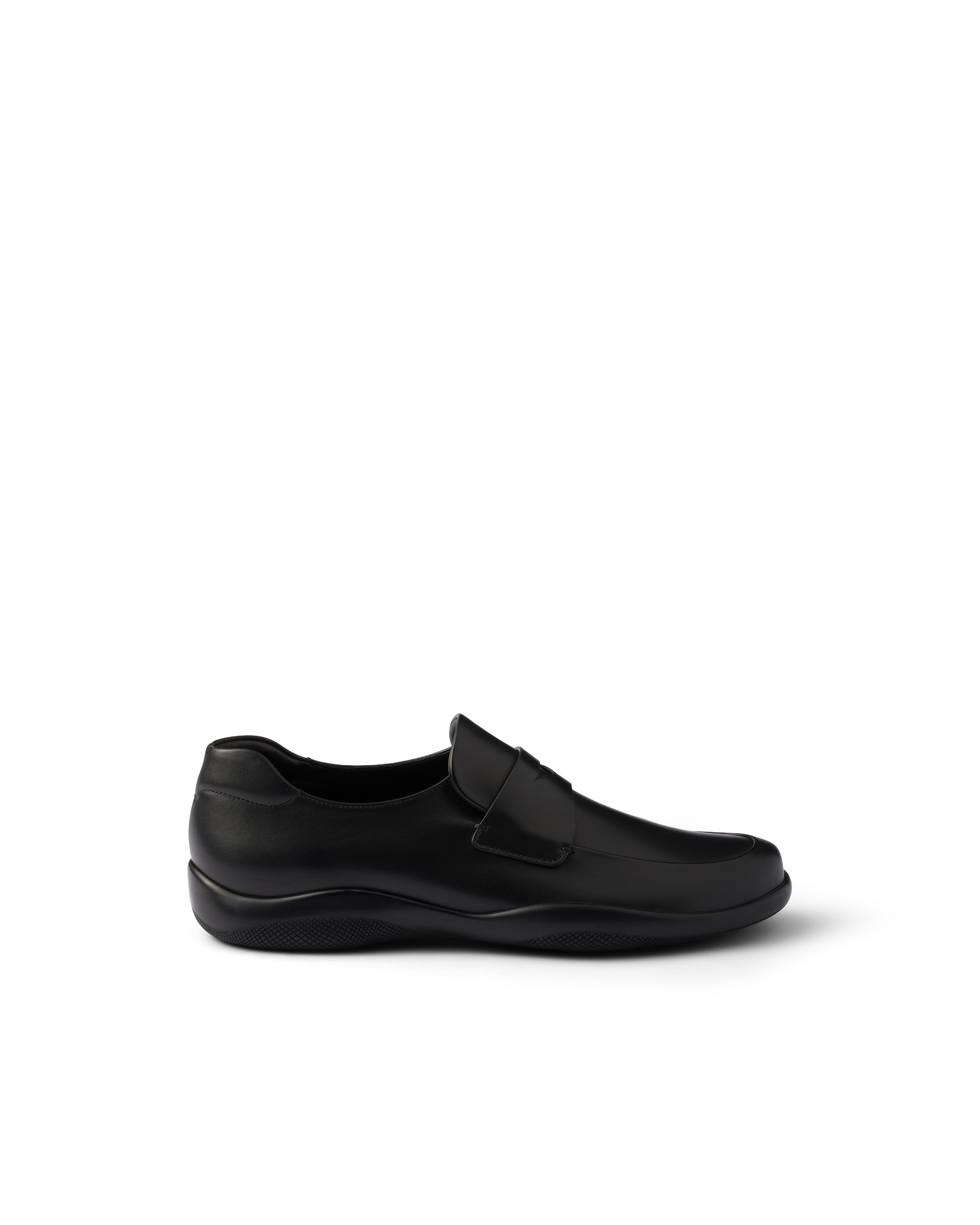 Prada Leather Loafers With Rubber Sole In Blue