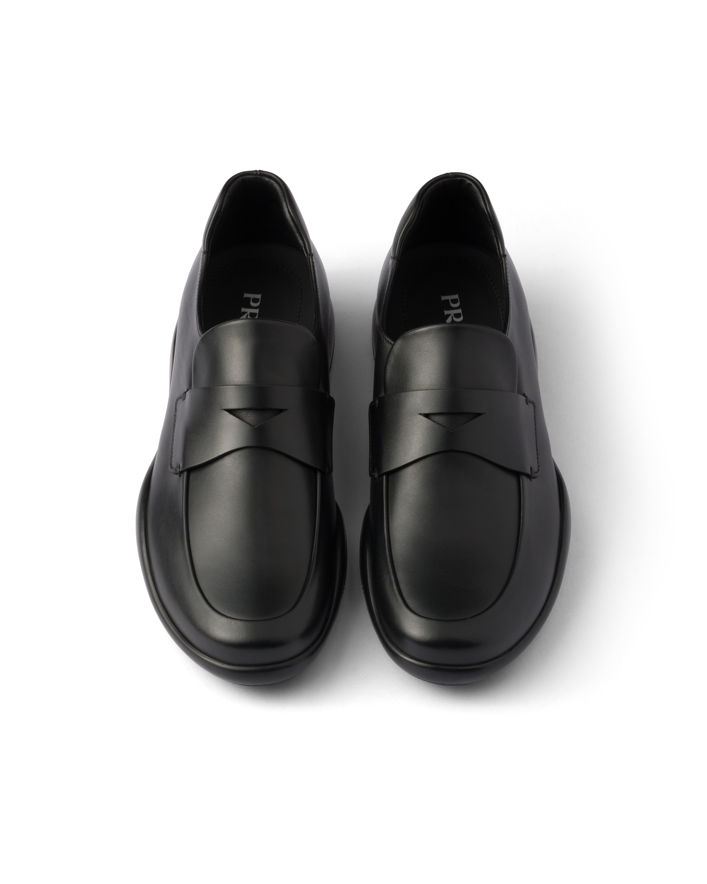 Prada Leather Loafers With Rubber Sole In Blue