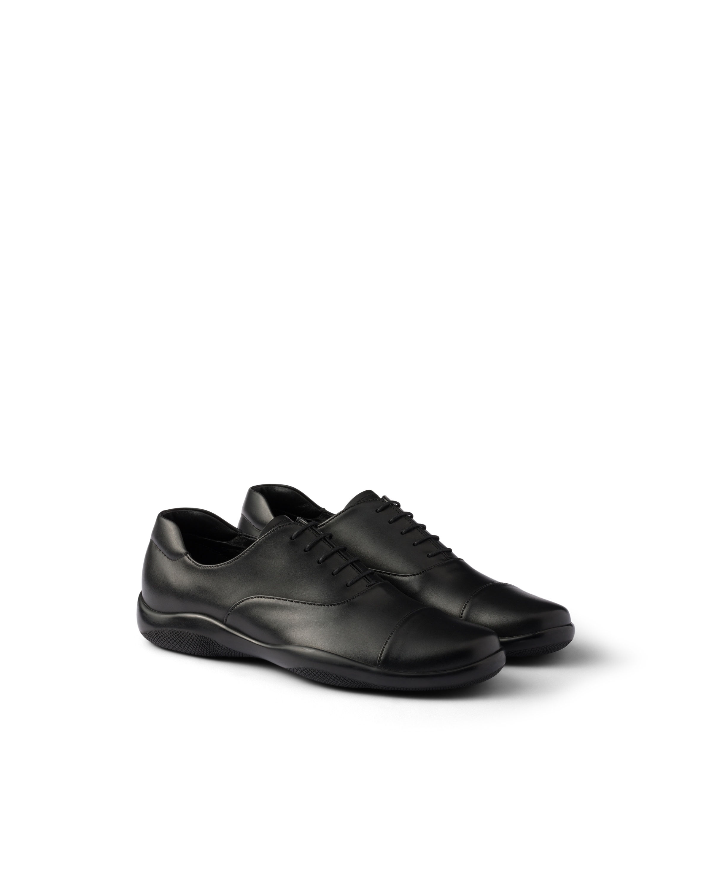 Prada Leather Loafers With Rubber Sole In Black