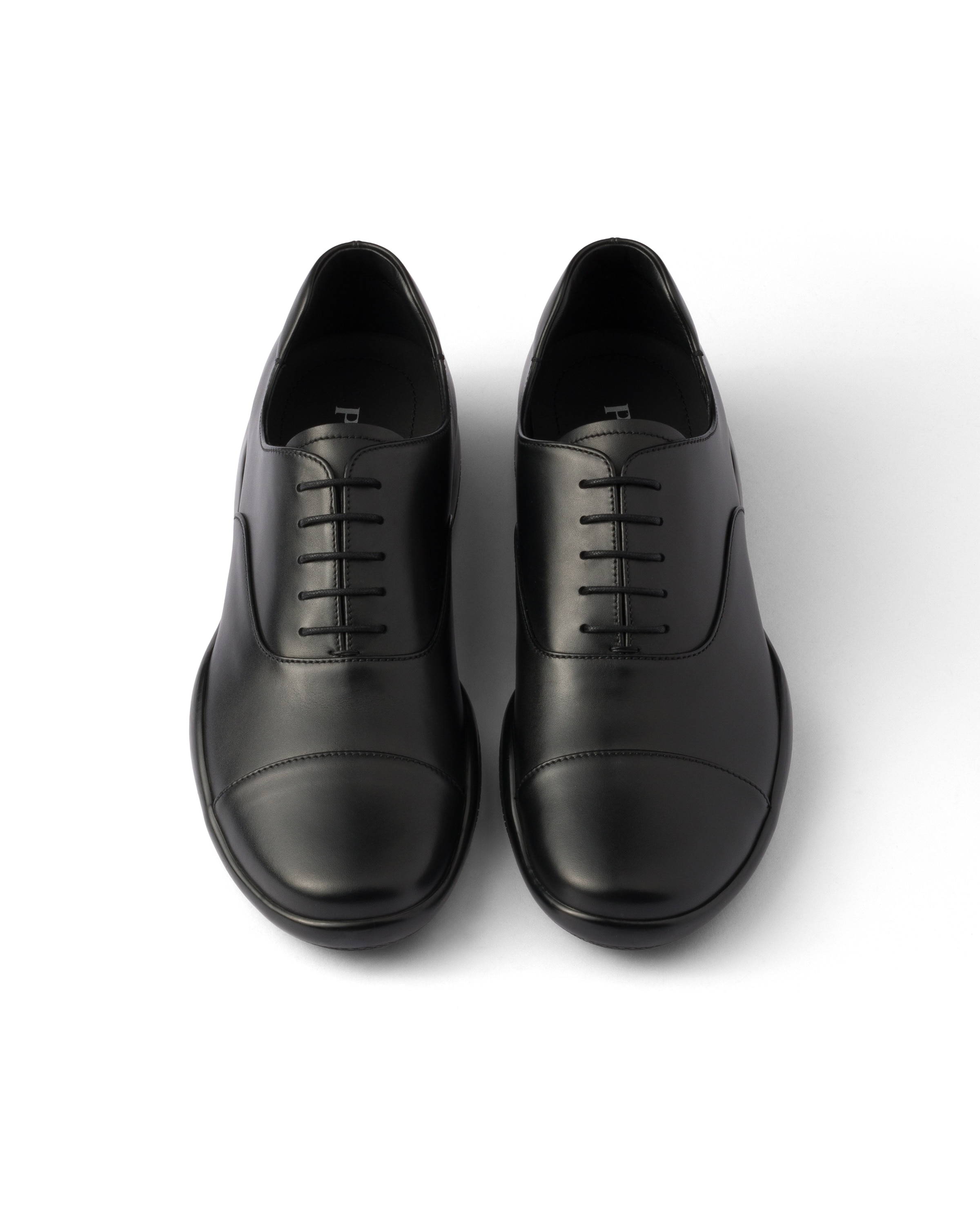 Prada Leather Loafers With Rubber Sole In Black