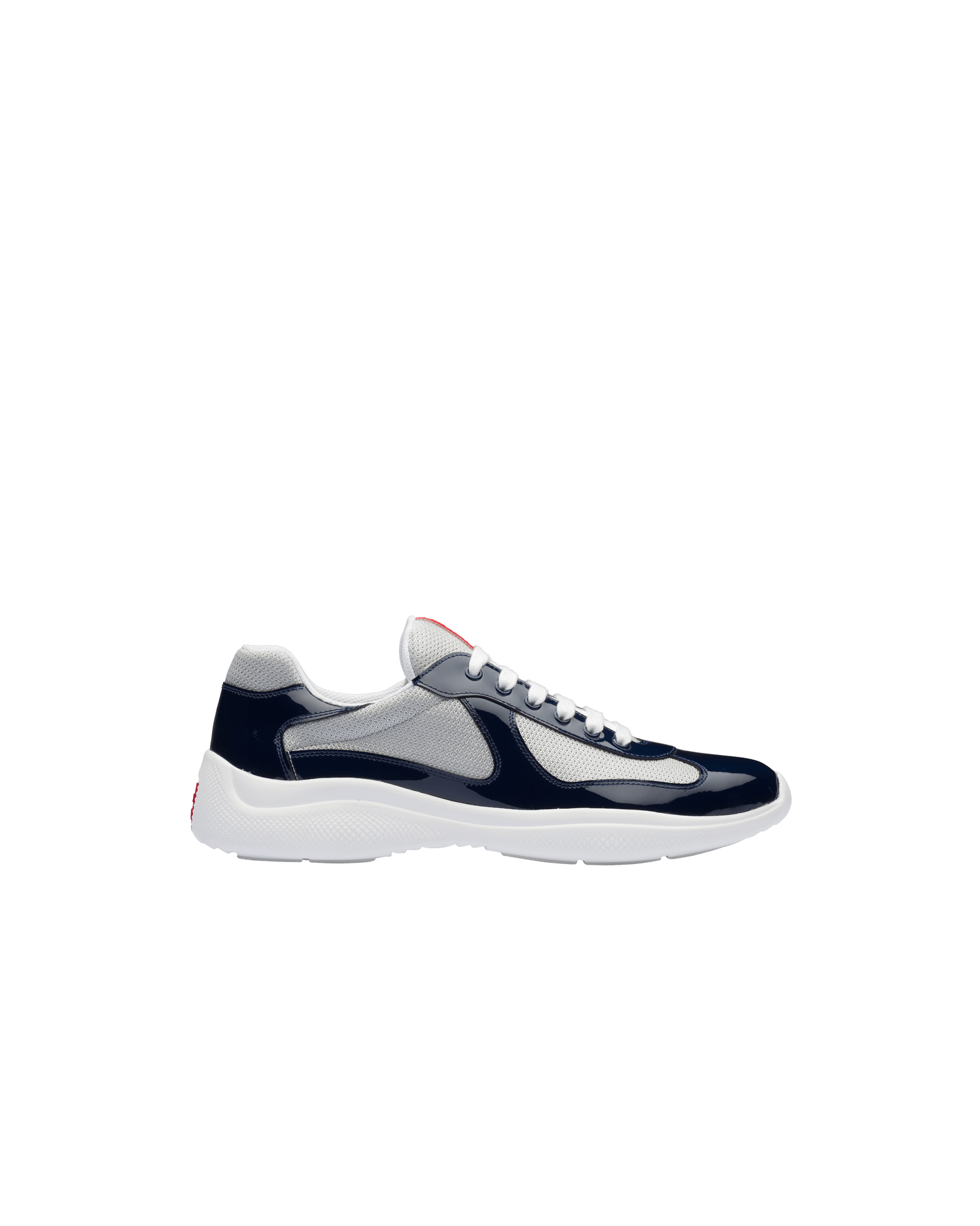 パテントレザーxテクニカルファブリック スニーカー Prada