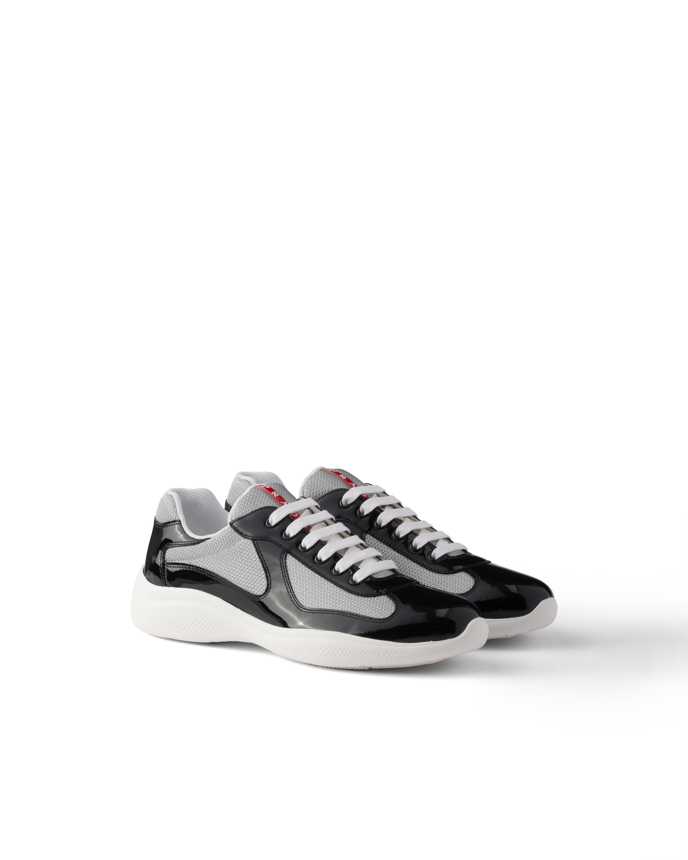 Patent Leather And Technical Fabric Prada America's Cup Sneakers, Man, Black/silver, Size 6