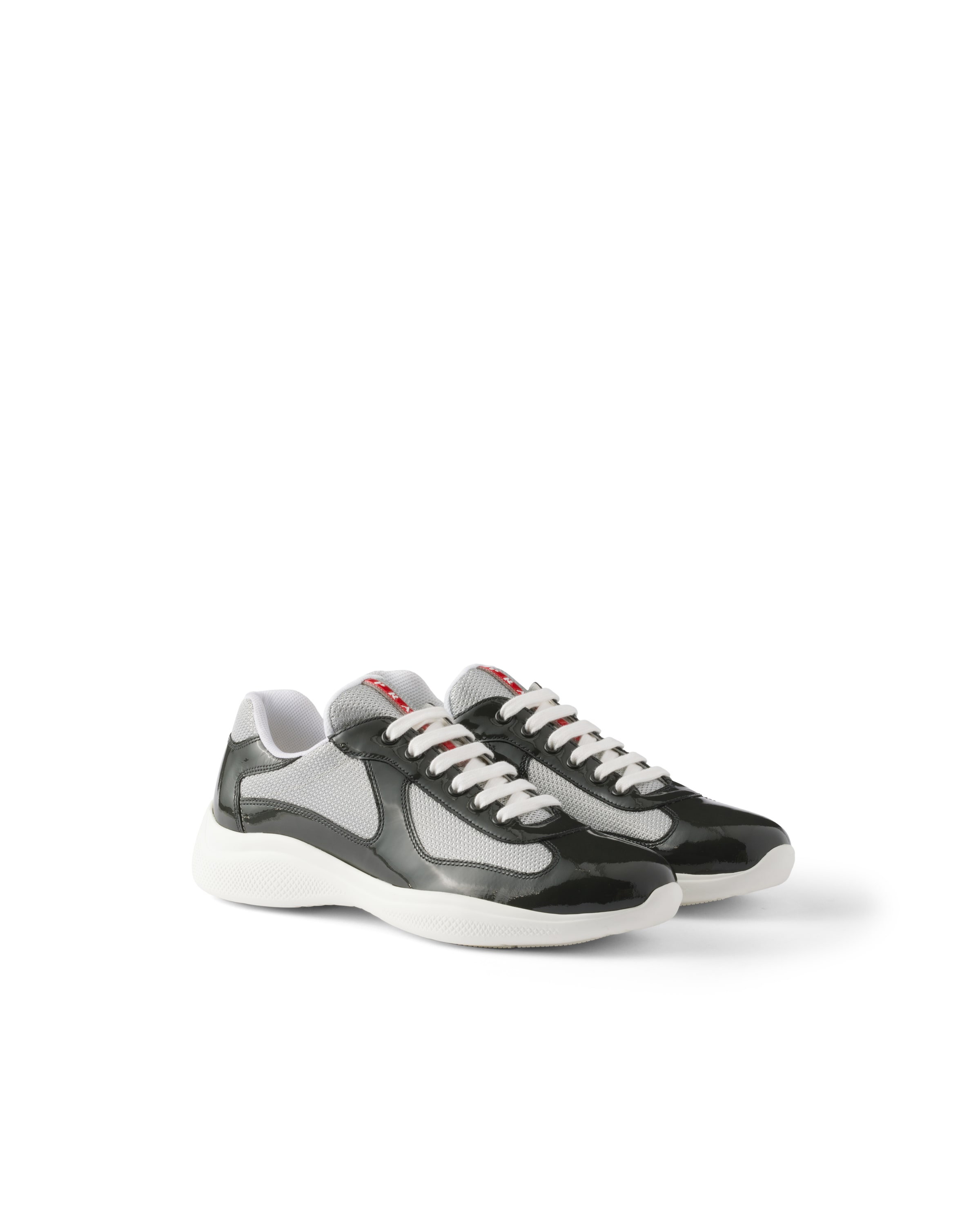 Patent Leather And Technical Fabric Prada America's Cup Sneakers, Man, Anthracite Gray/silver, Size 5