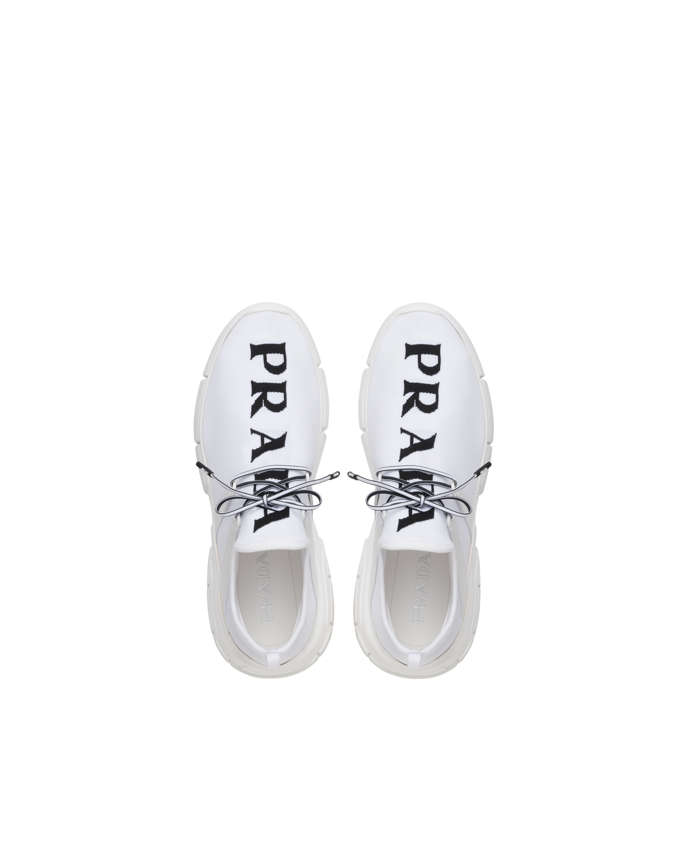 White/black Knit fabric sneakers | Prada