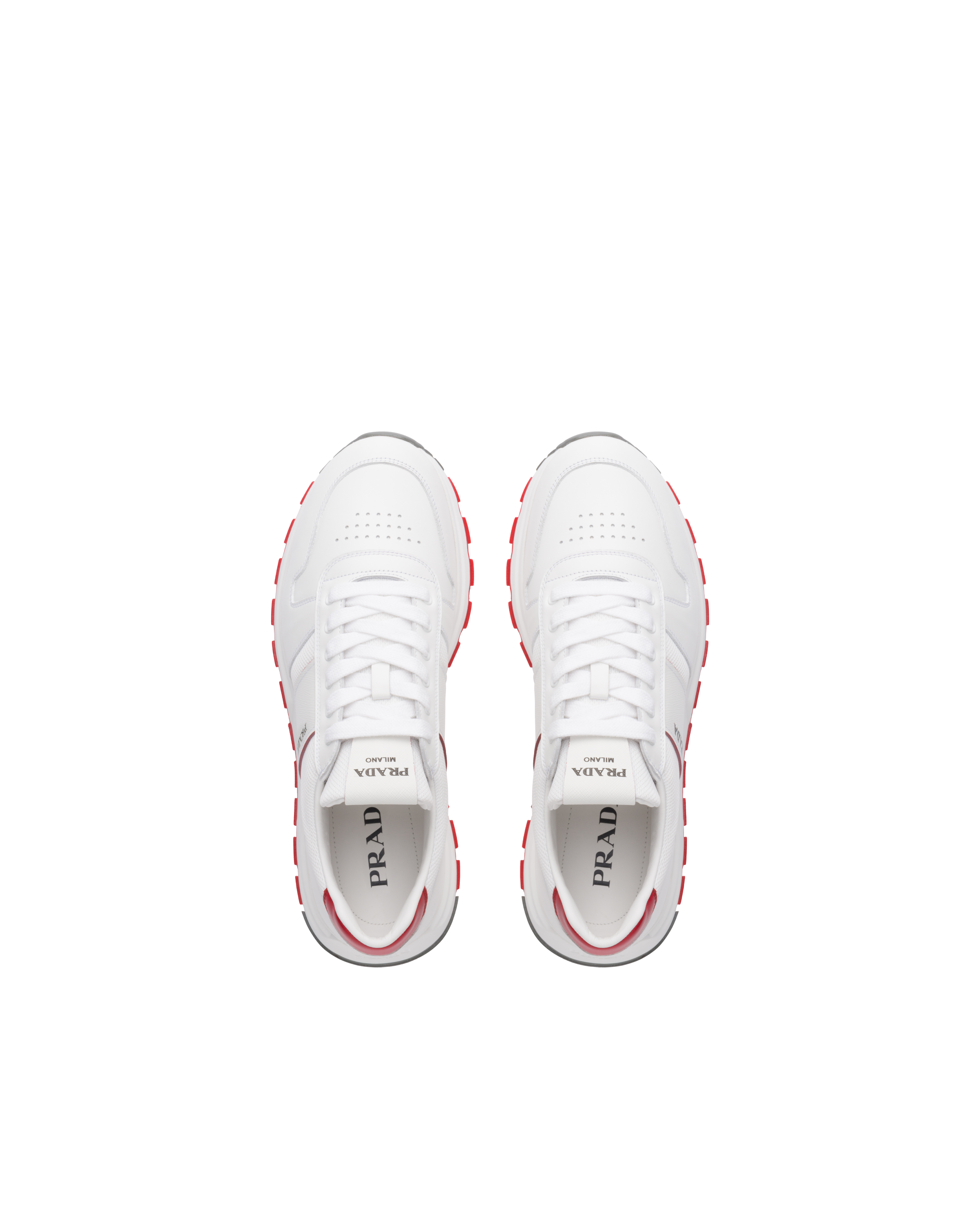 Prada red and white sneakers clearance