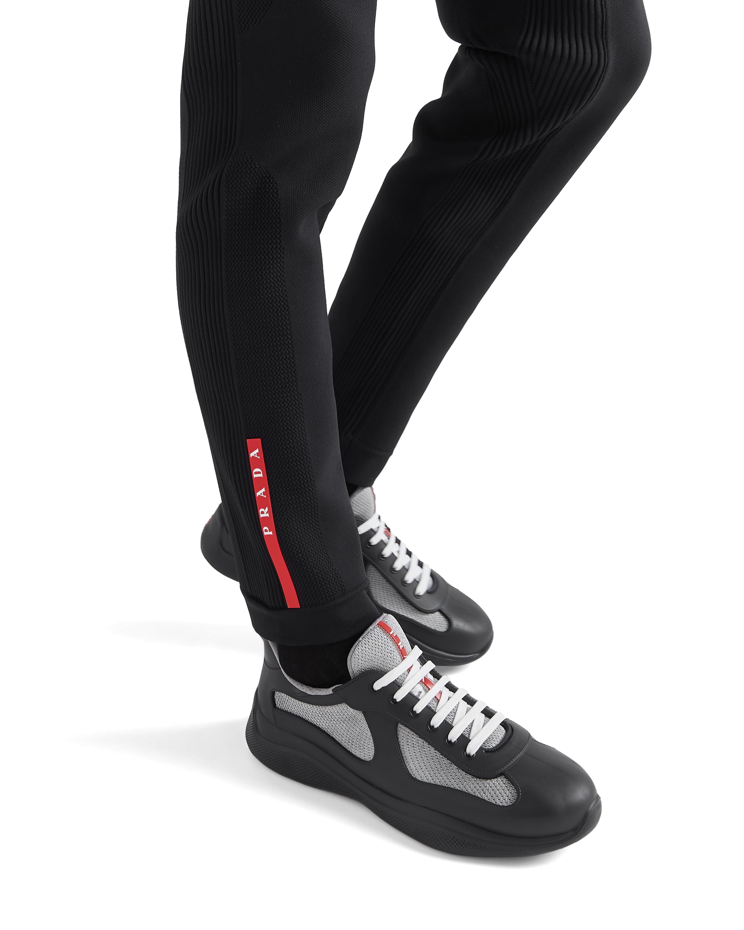 Prada Mens America's Cup Original Leather And Mesh Trainers In Black