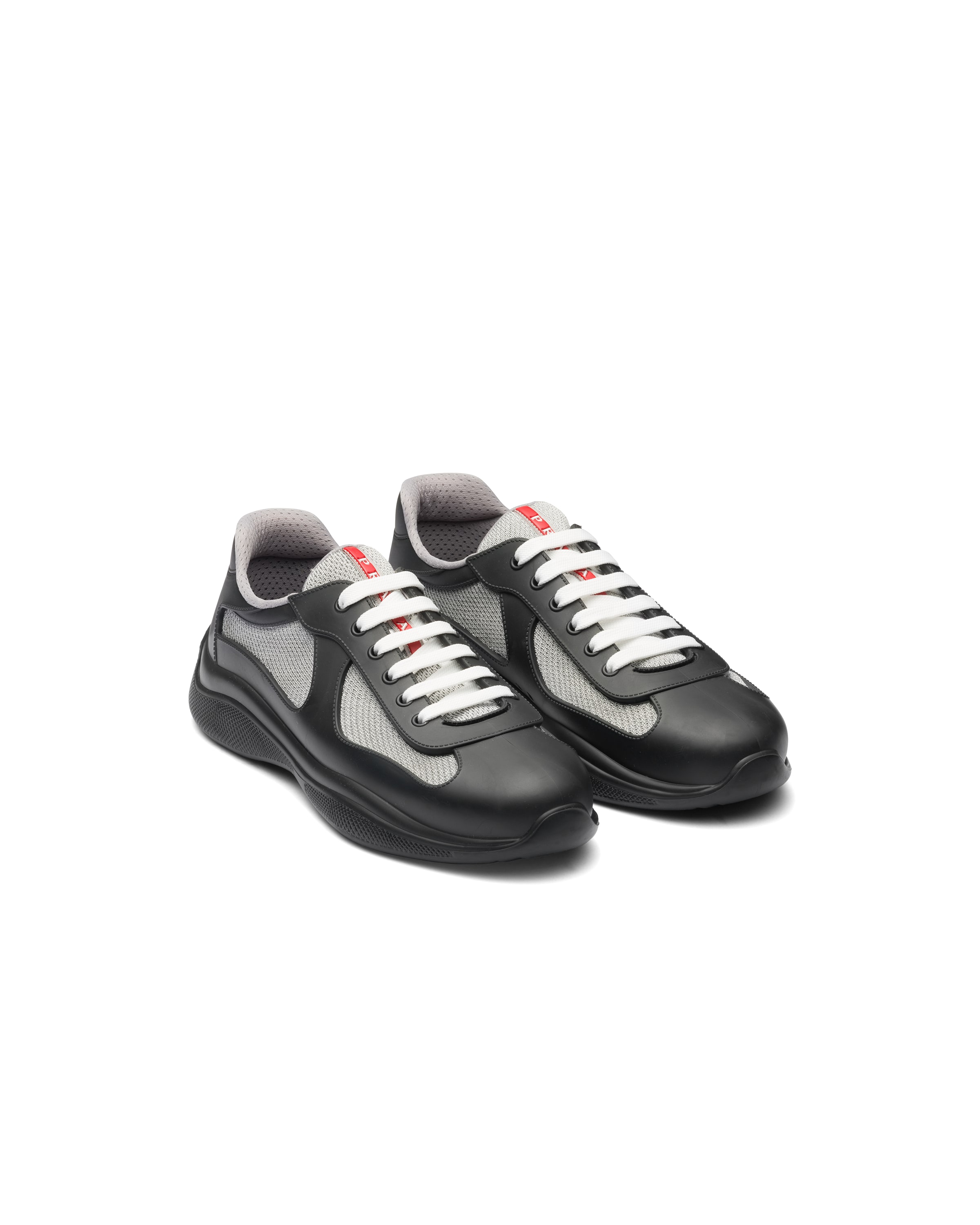 Prada Mens America's Cup Original Leather And Mesh Trainers In Black