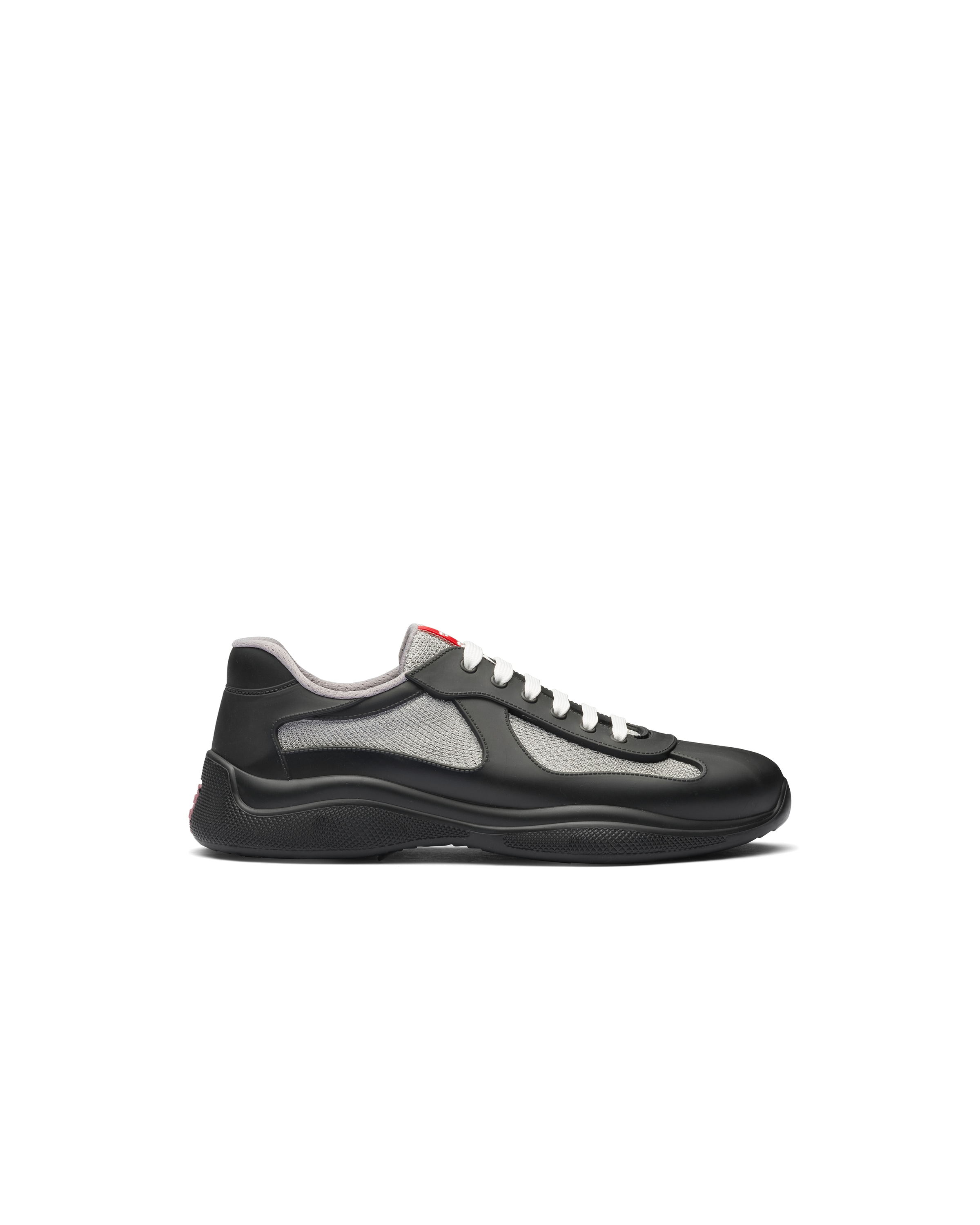 Prada Mens America's Cup Original Leather And Mesh Trainers In Black