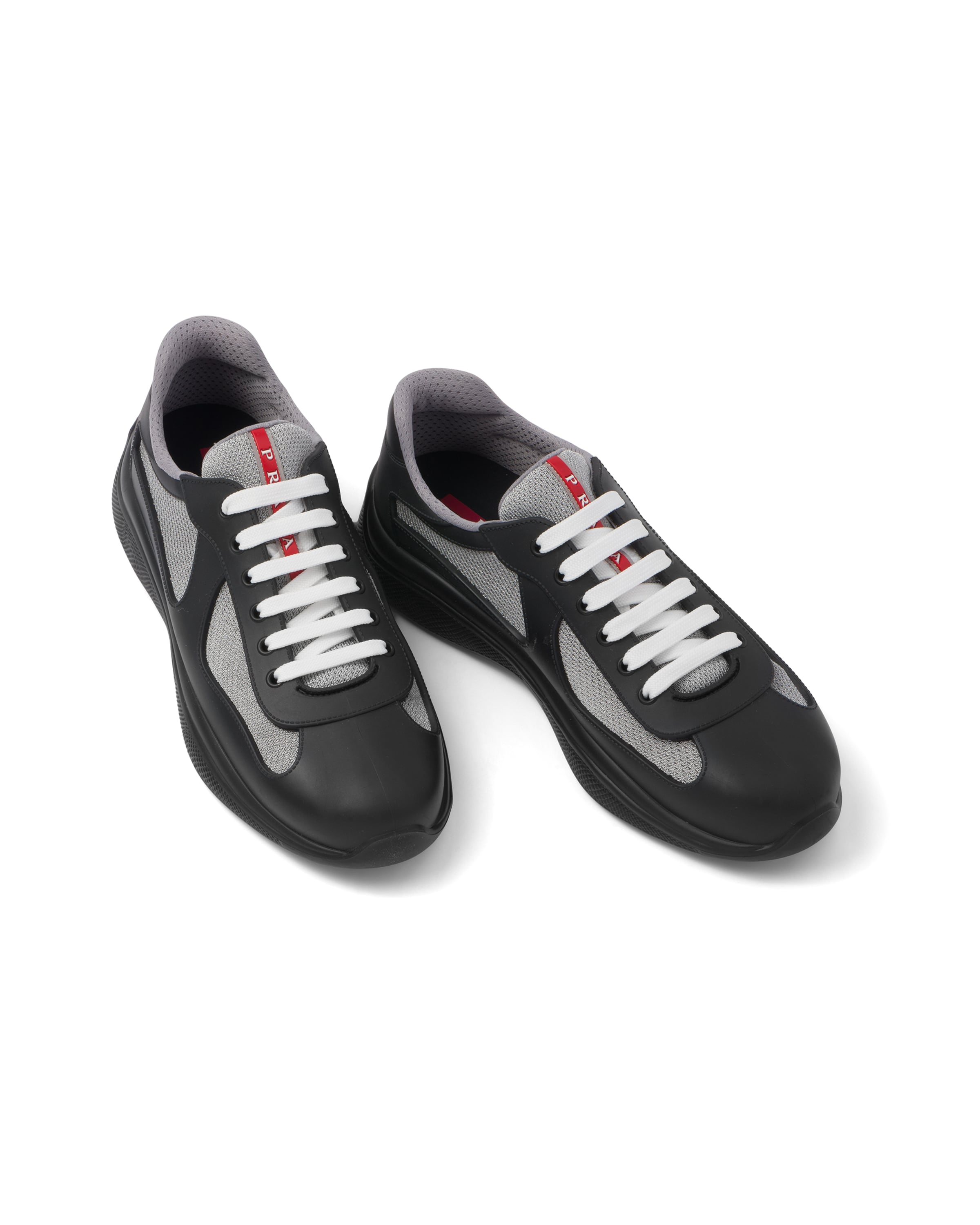 Prada Mens America's Cup Original Leather And Mesh Trainers In Black
