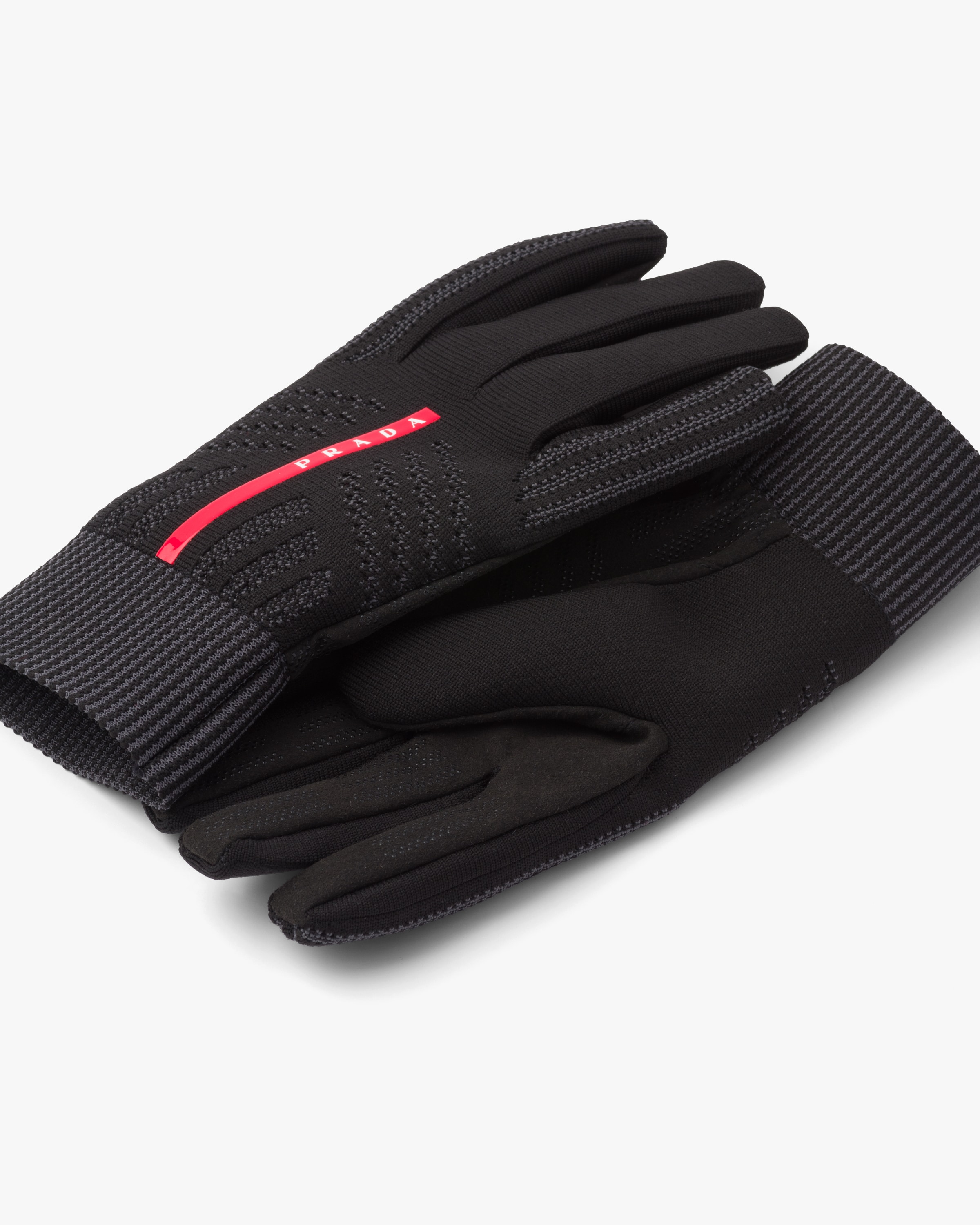 Black Windproof knit gloves Prada