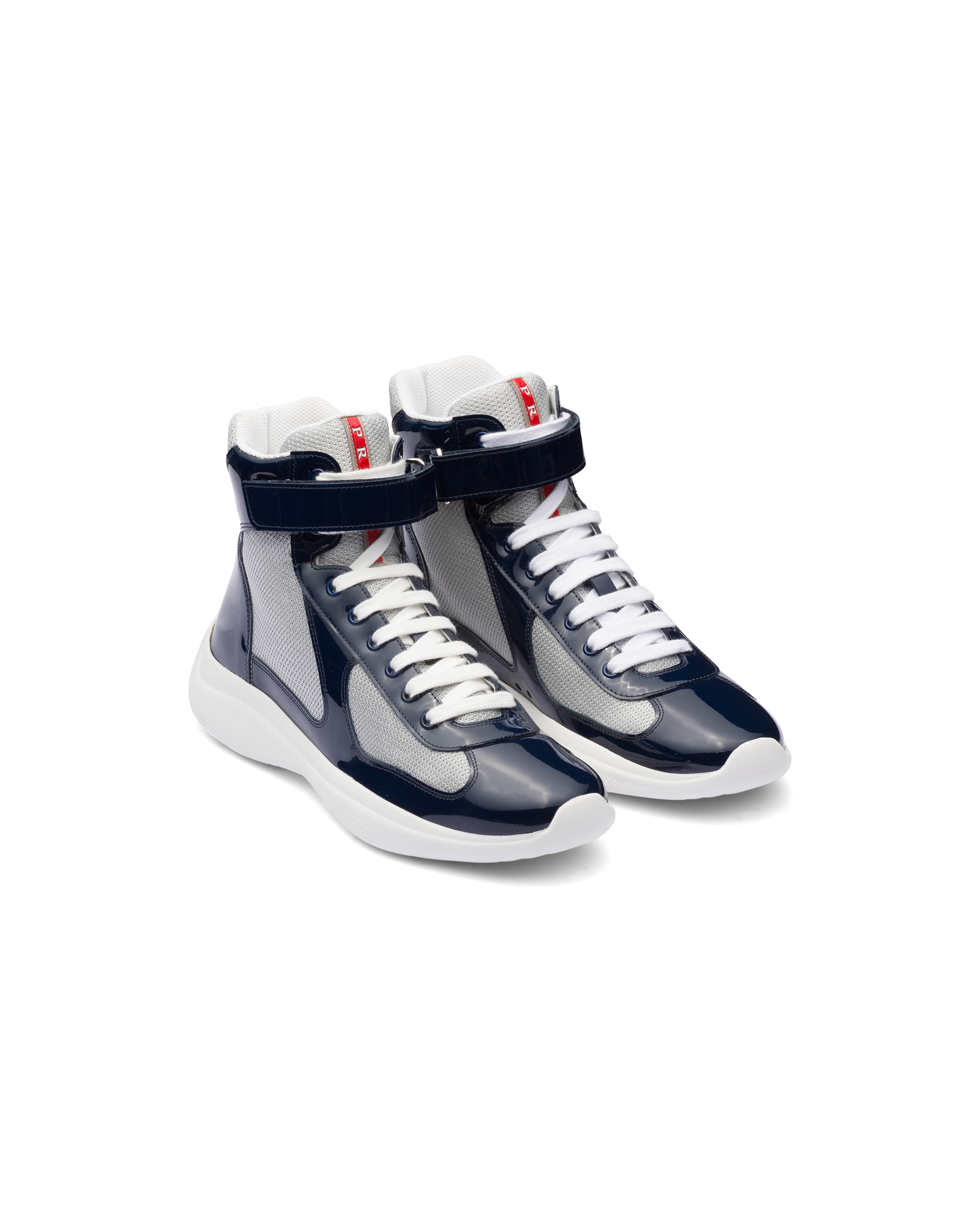 Shop Prada America's Cup High-top Sneakers In Royal Blue/silver