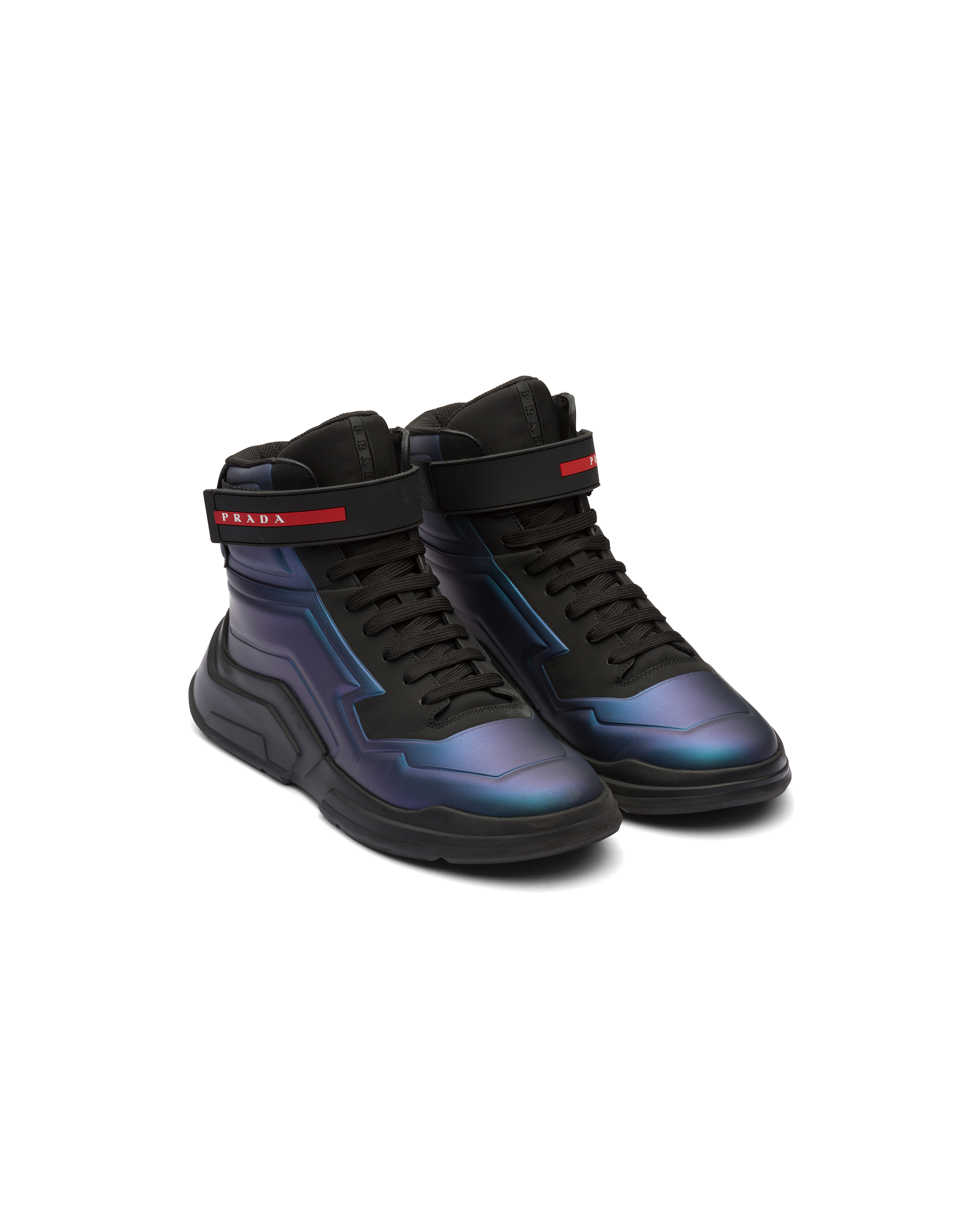 Prada Polarius High-top Sneakers In Black/iridescent ModeSens