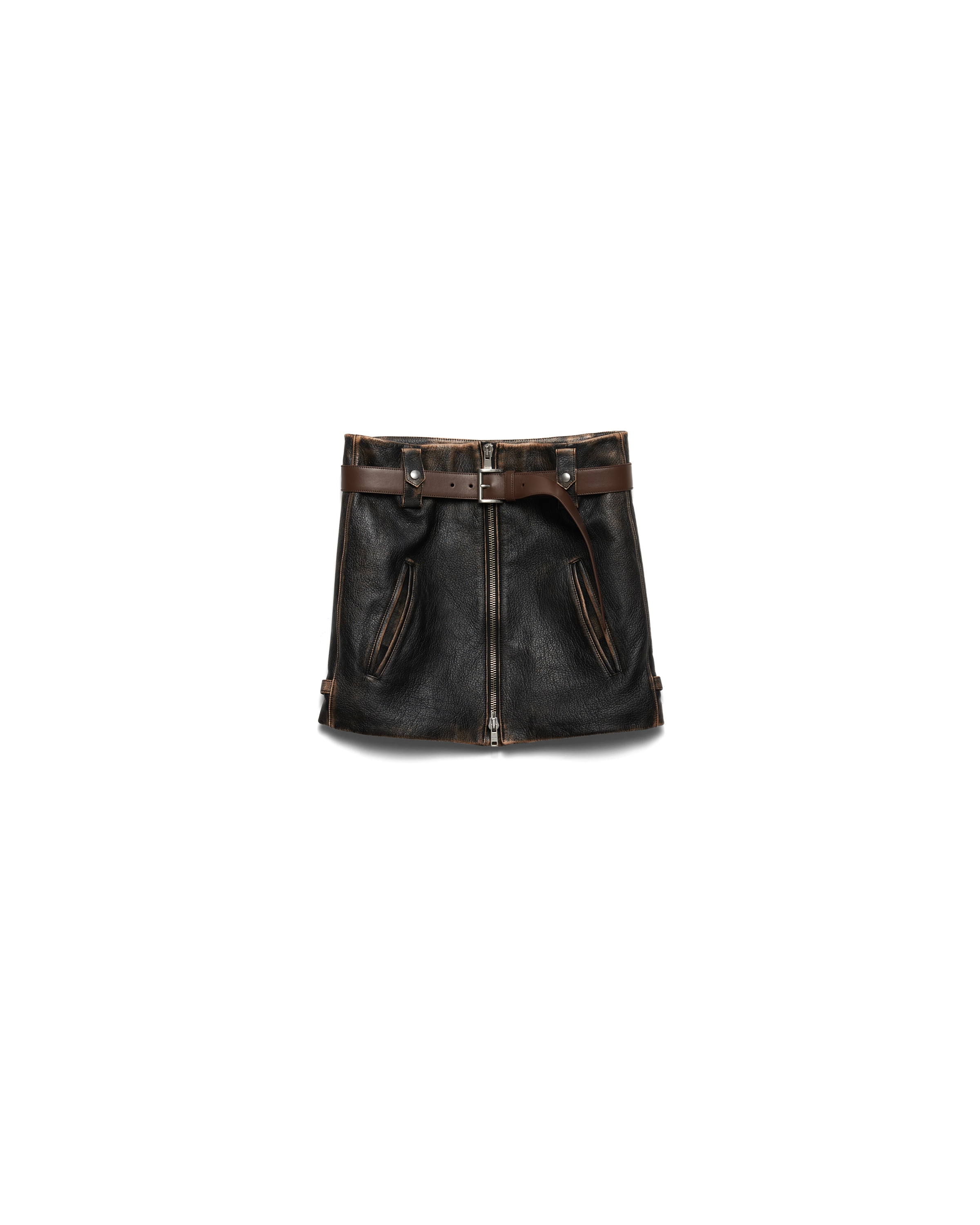 Prada Minigonna In Pelle, Donna, Nero, Taglia 36