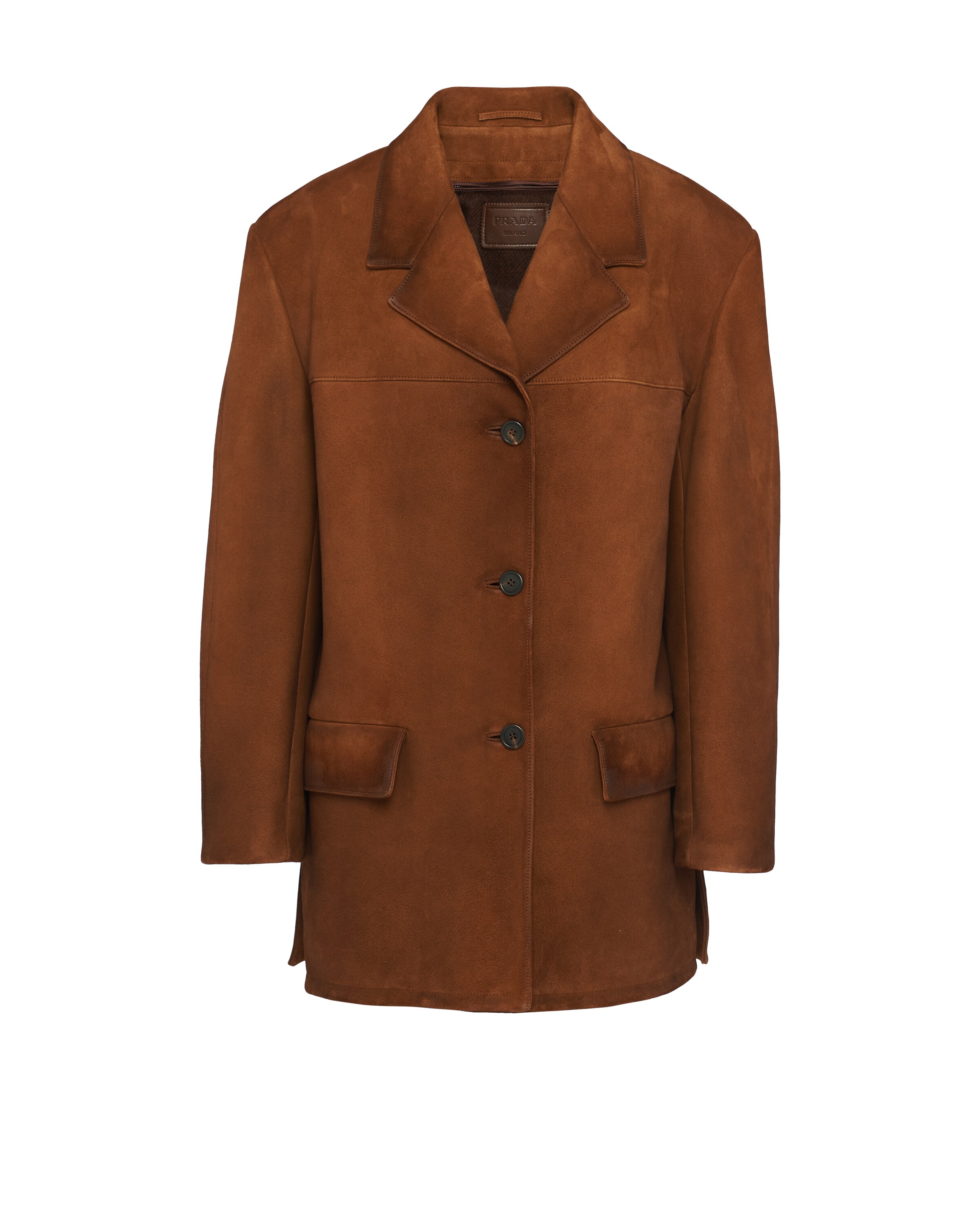 Prada Veste En Veau Velours, Femme, Chêne, Taille 44