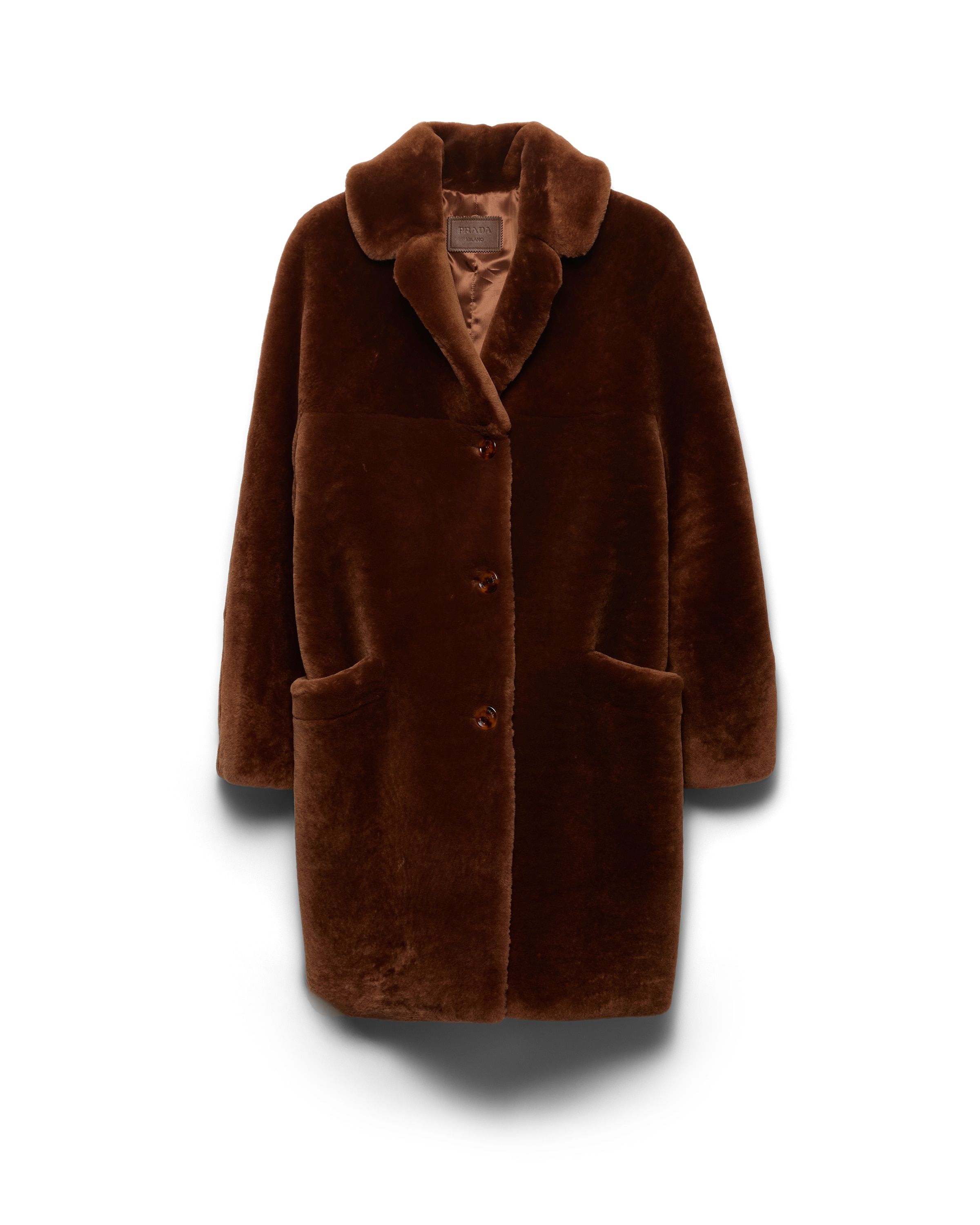 Prada Womens Brown Shearling Midi Coat In Brown