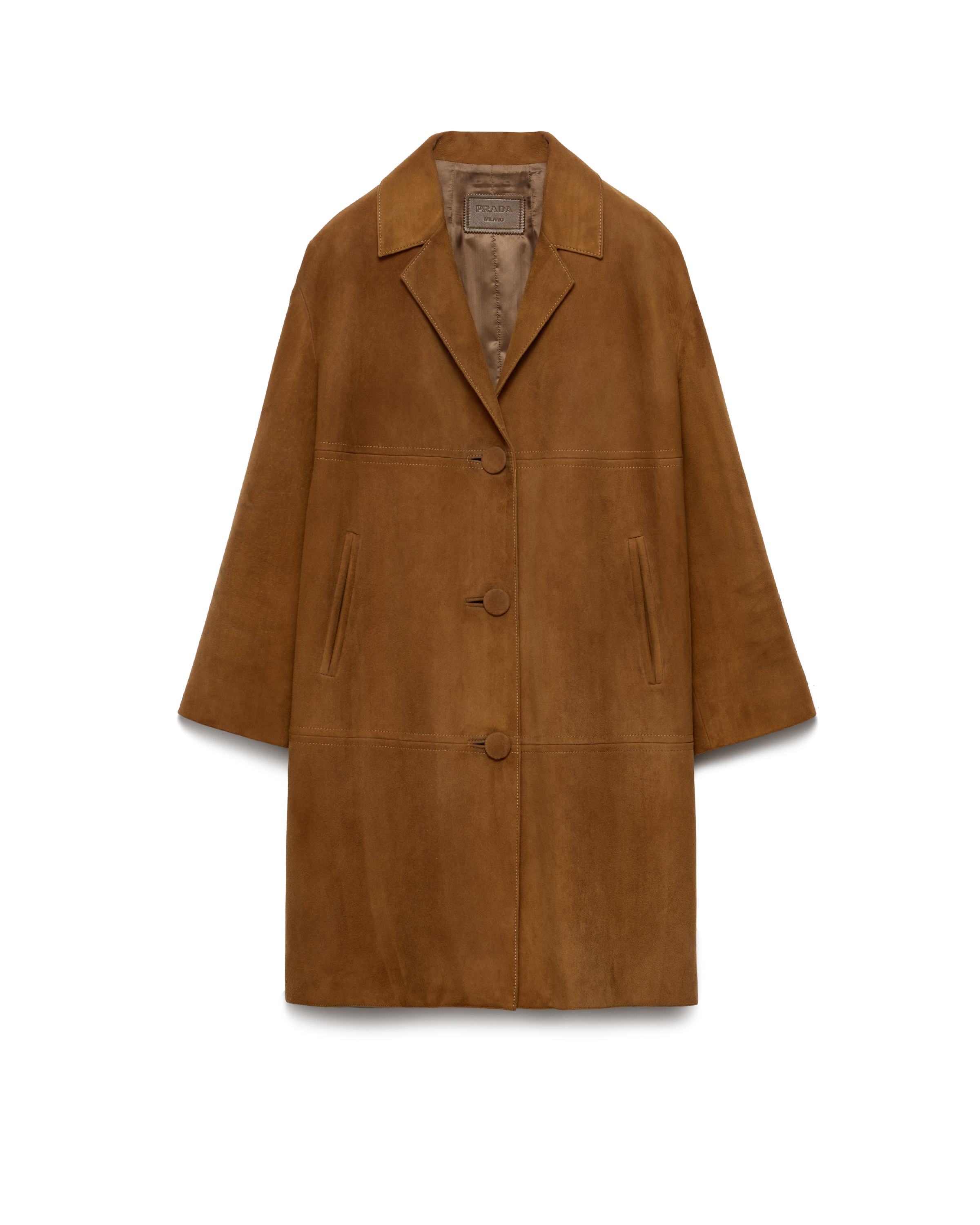 Prada Lapel Long-sleeved Coat In Tobacco