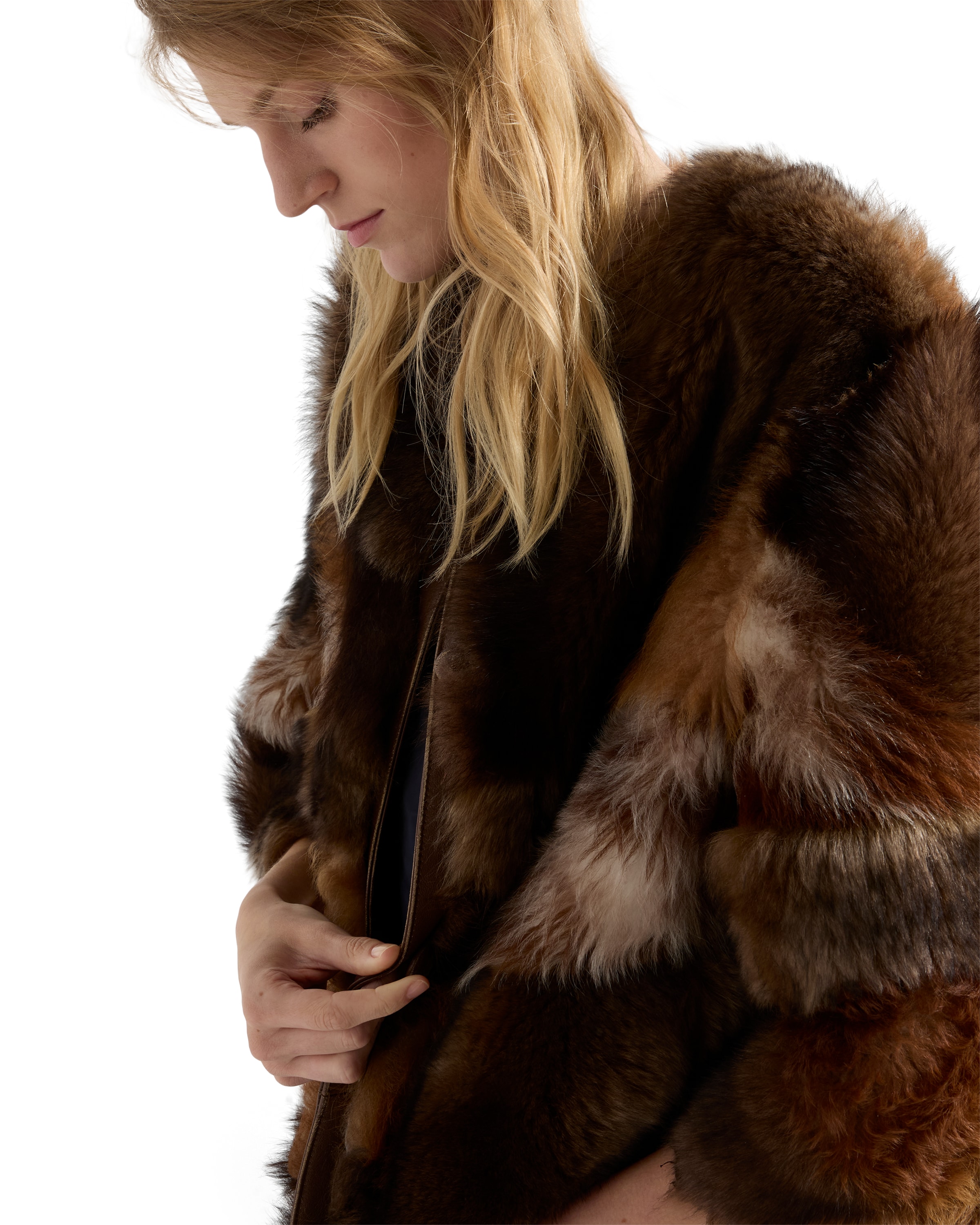 Prada Women's Patchwork Shearling Coat In Multi
