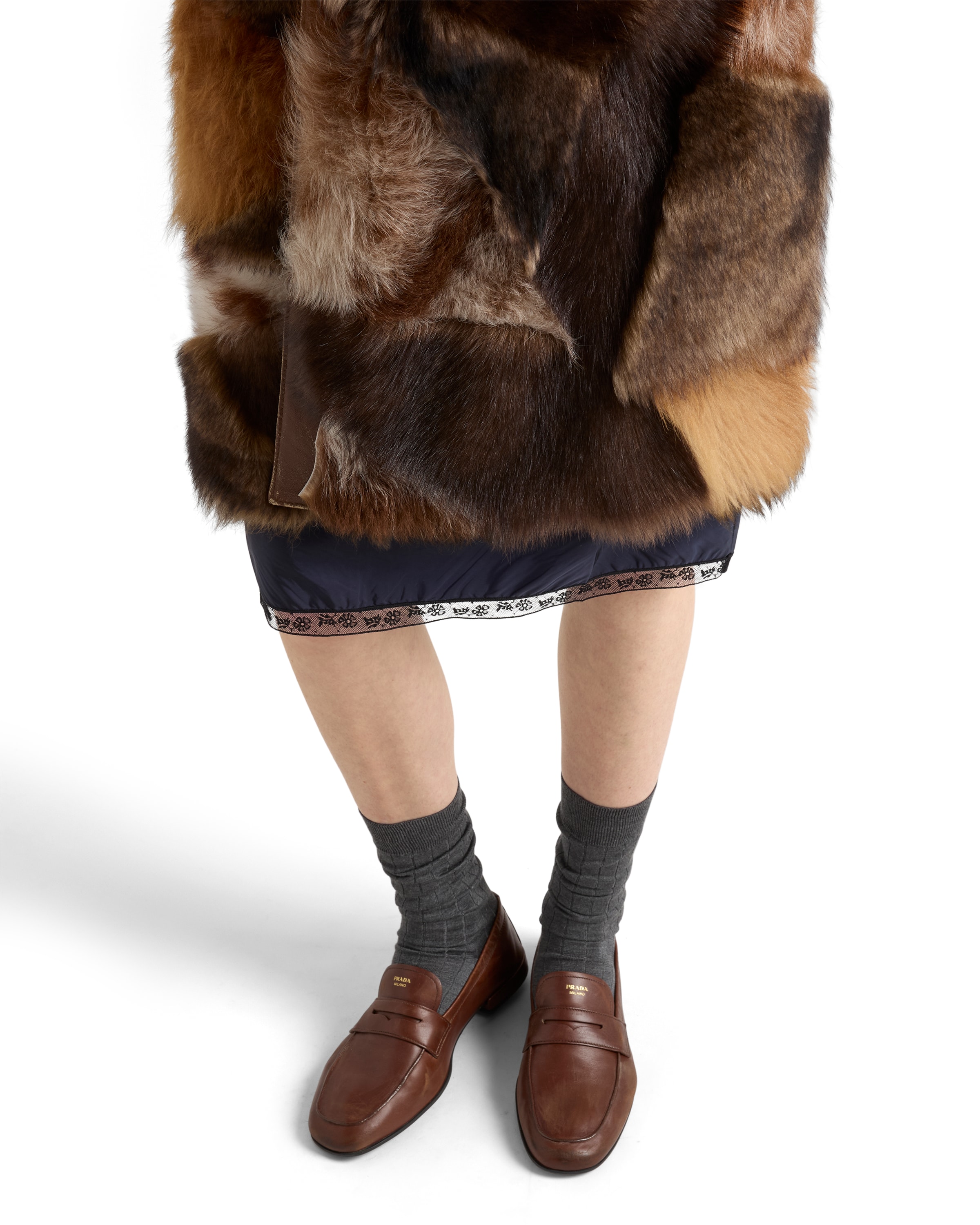 Prada Women's Patchwork Shearling Coat In Multi