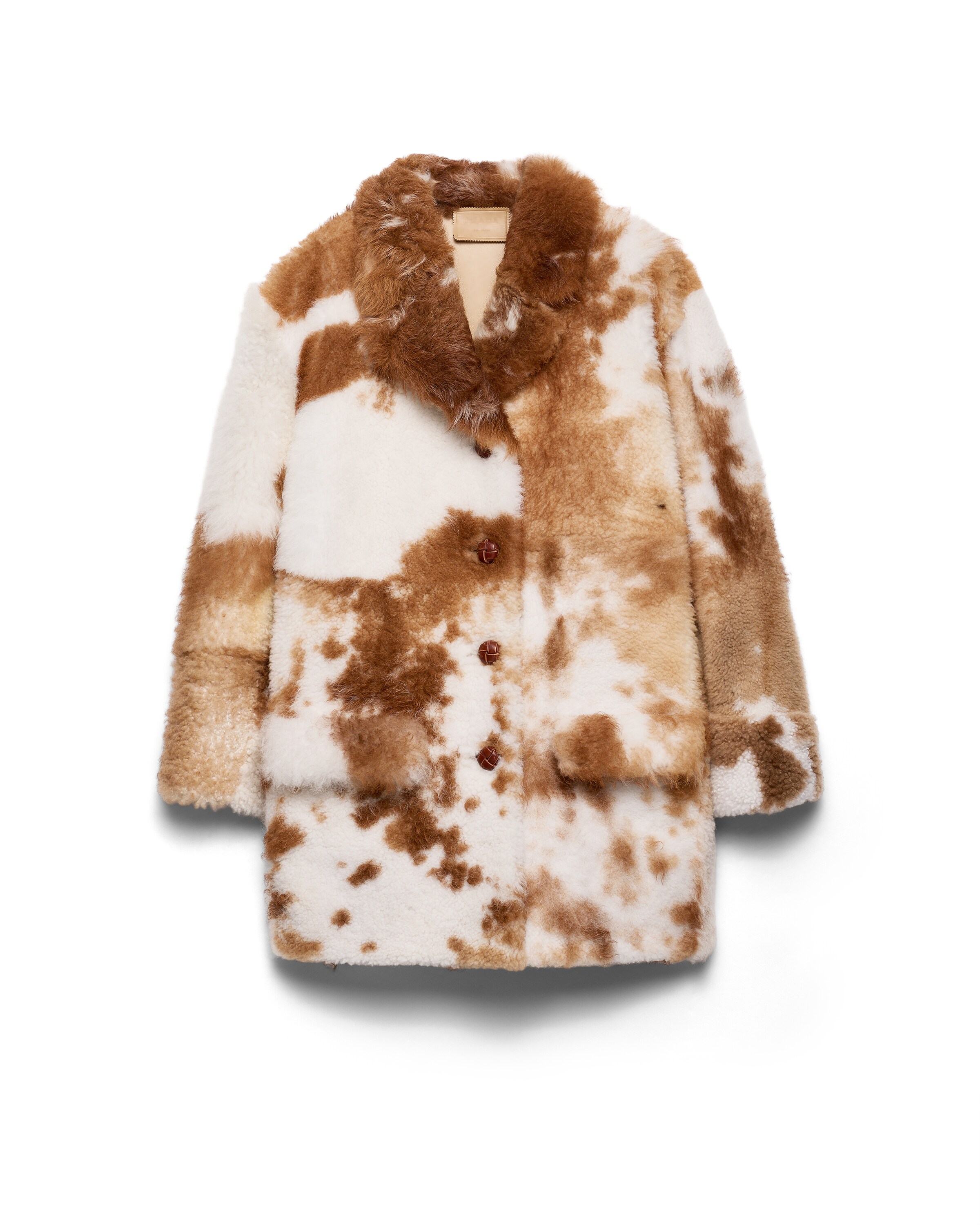 Prada Manteau En Peau De Mouton, Femme, Blanc/marron Foncé, Taille 36