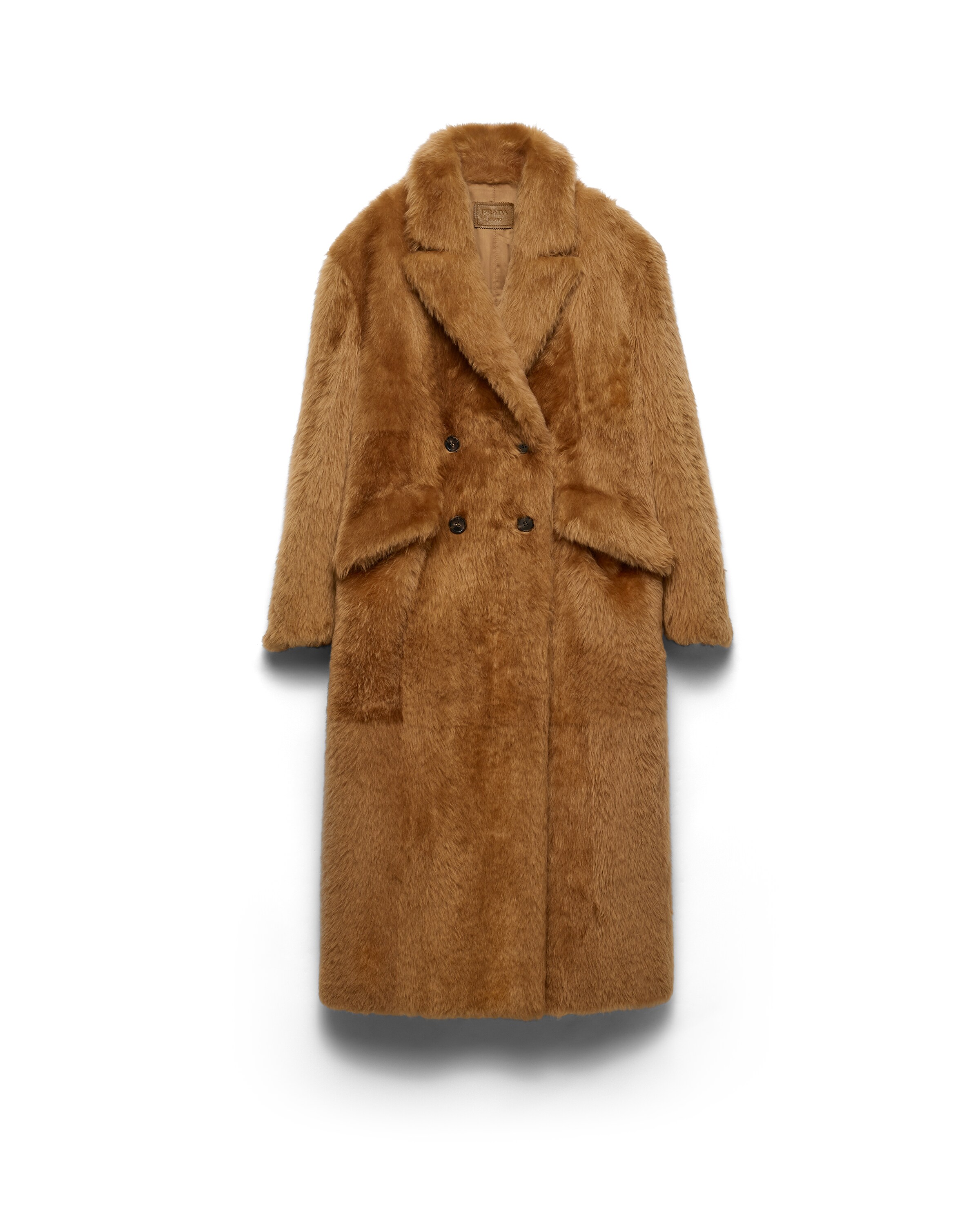 Prada Manteau Croisé En Shearling, Femme, Tabac, Taille 42