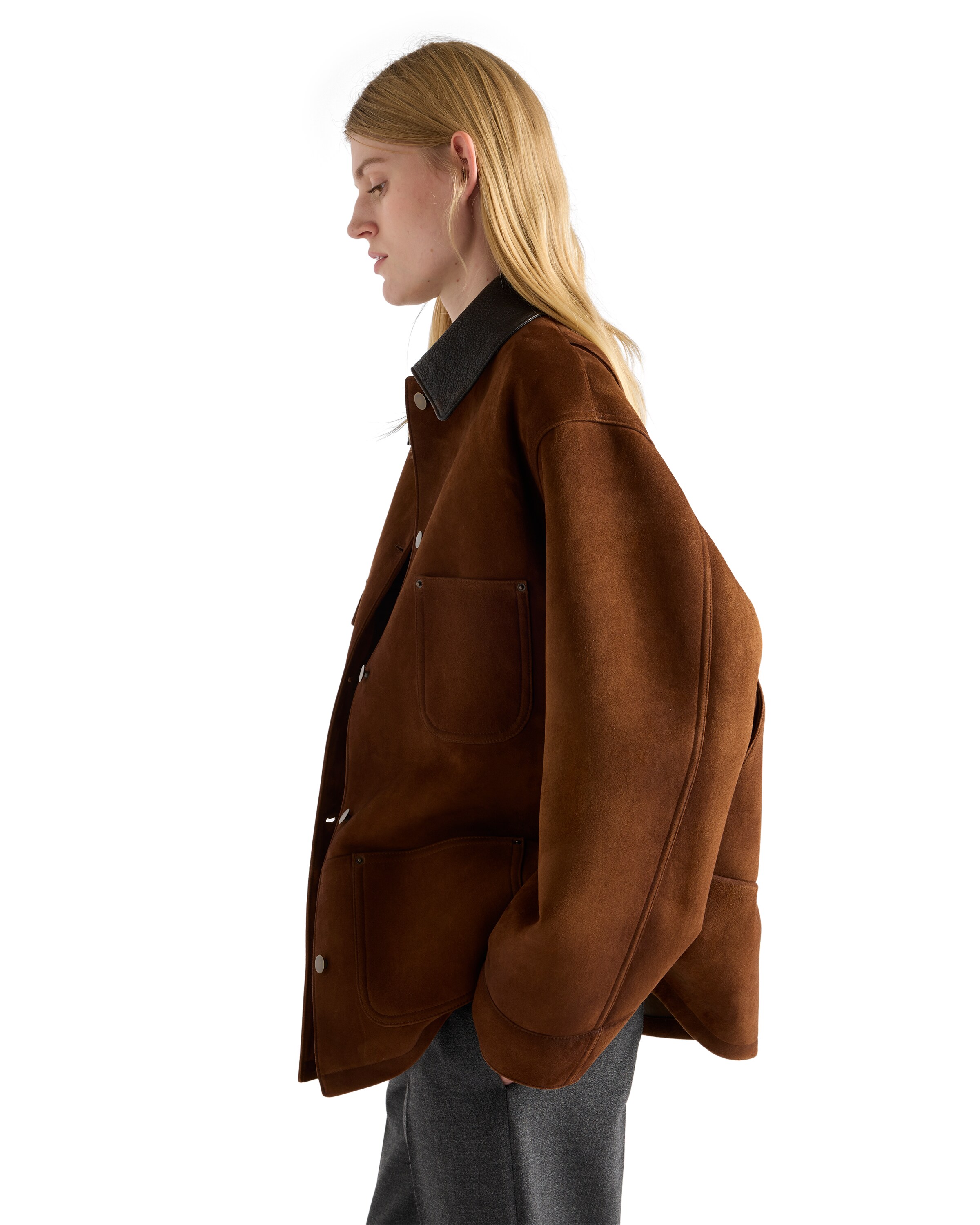 Prada Long-sleeved Button-up Jacket In Brown