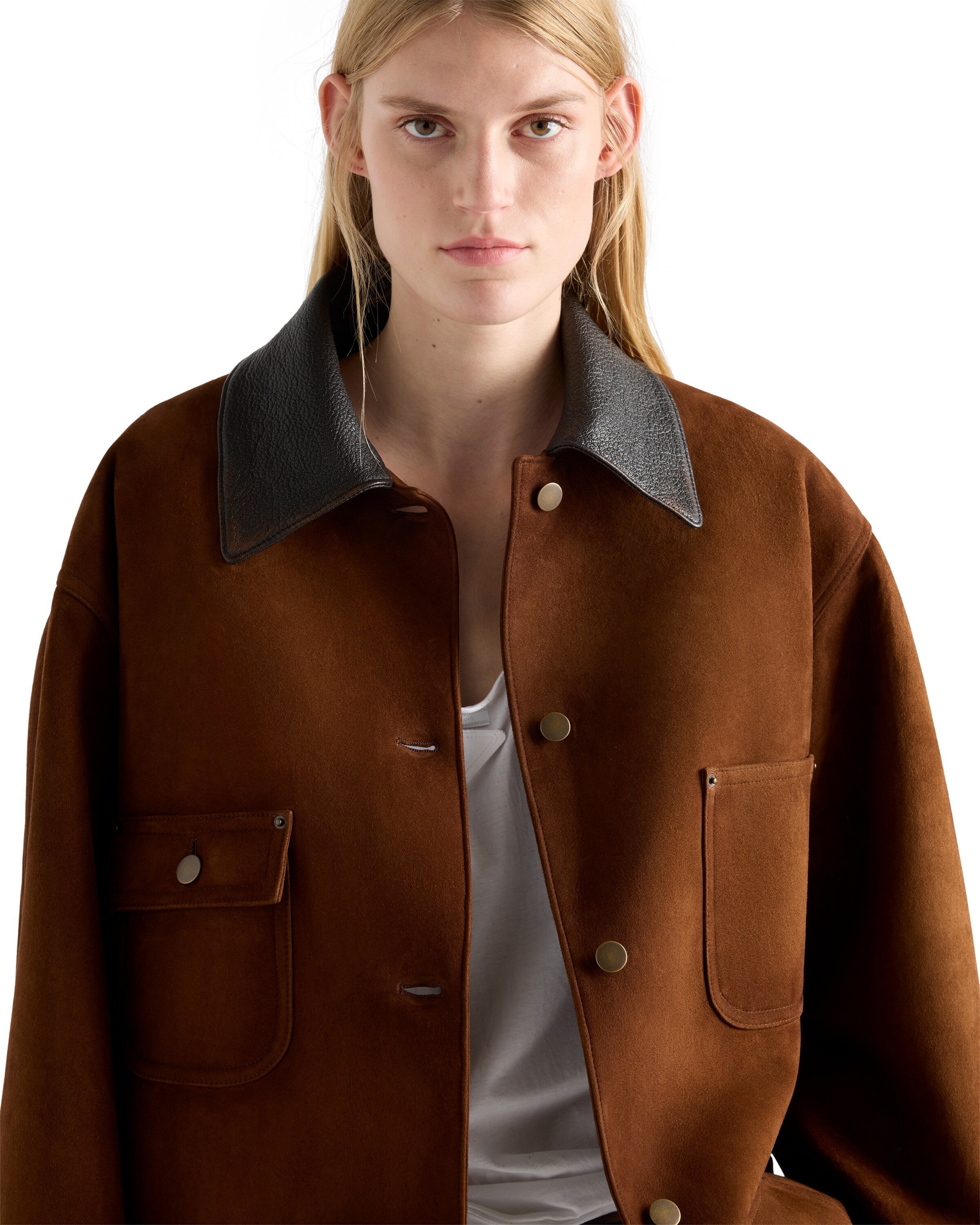 Prada Long-sleeved Button-up Jacket In Brown