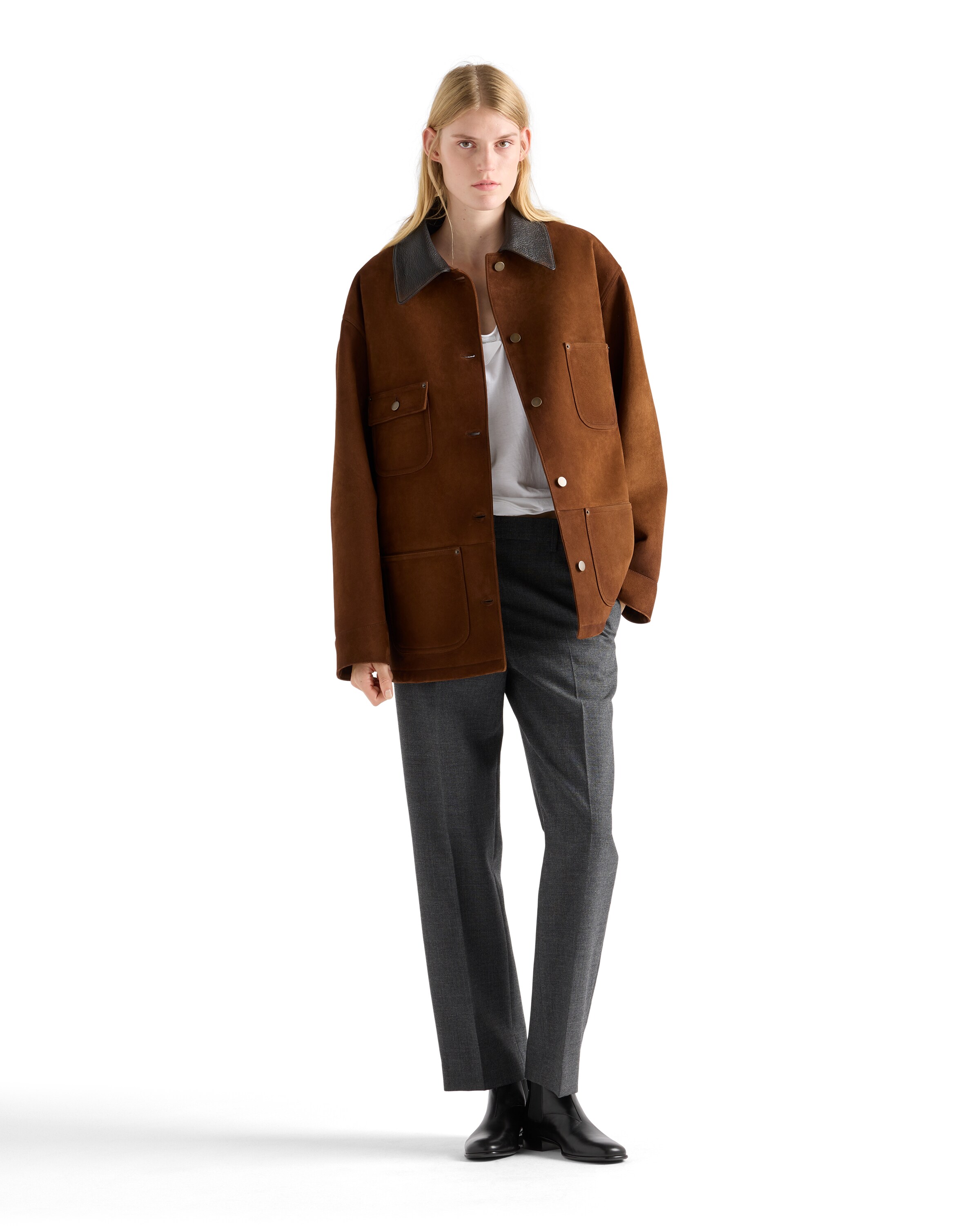 Prada Long-sleeved Button-up Jacket In Brown