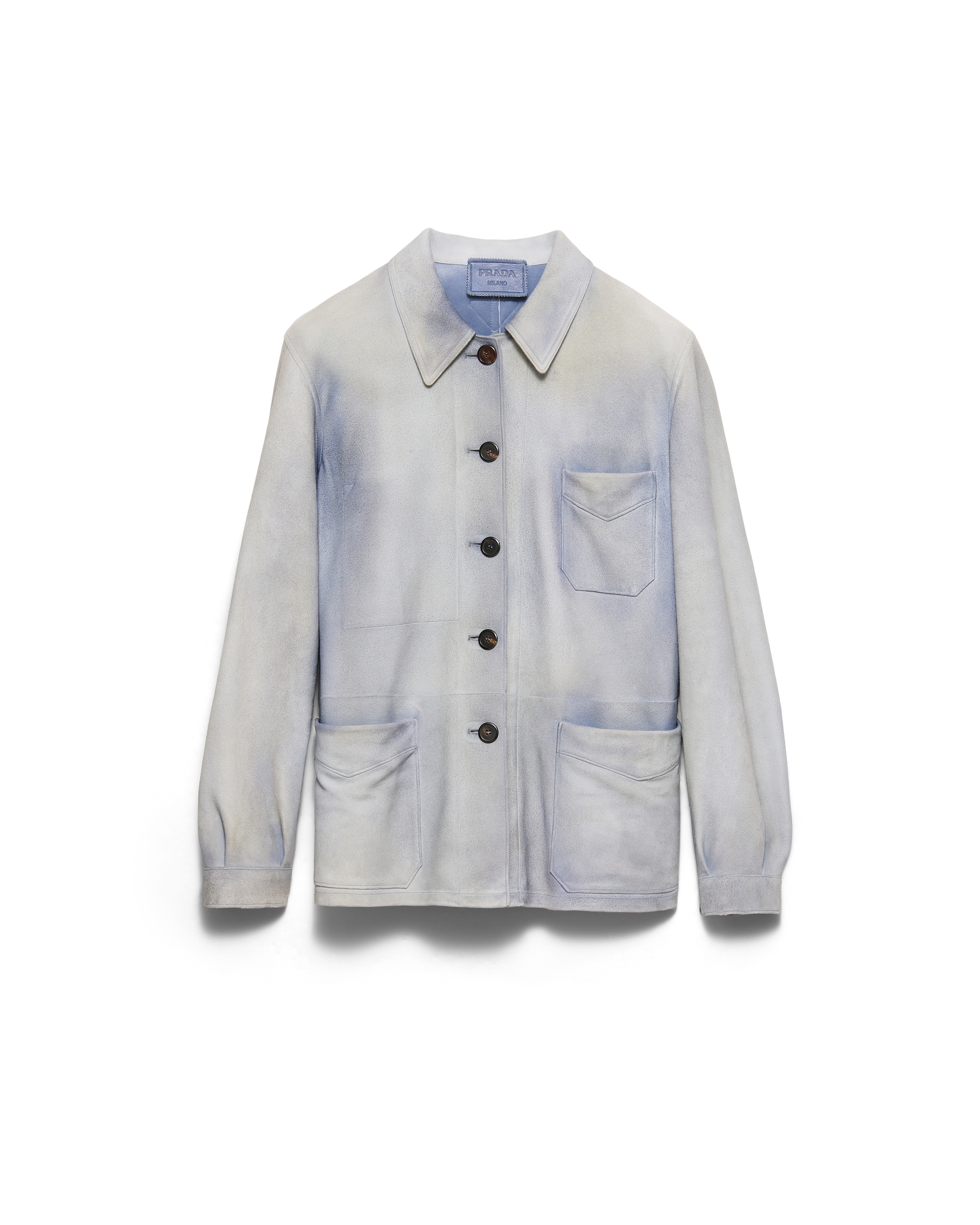 Prada Suede Jacket Long Sleeves Collar Pockets In Multi