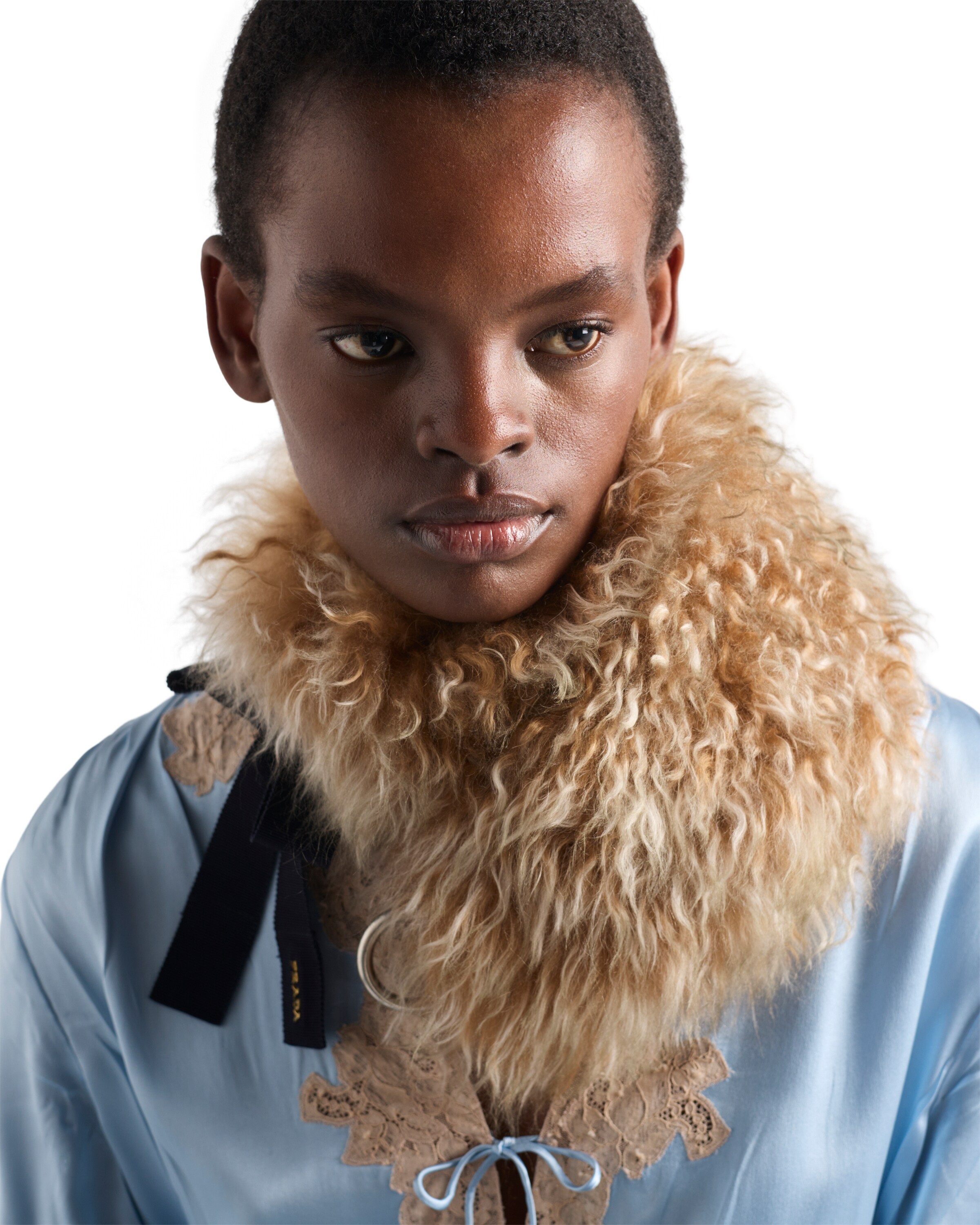 Prada Mongolia Shearling Collar In Brown