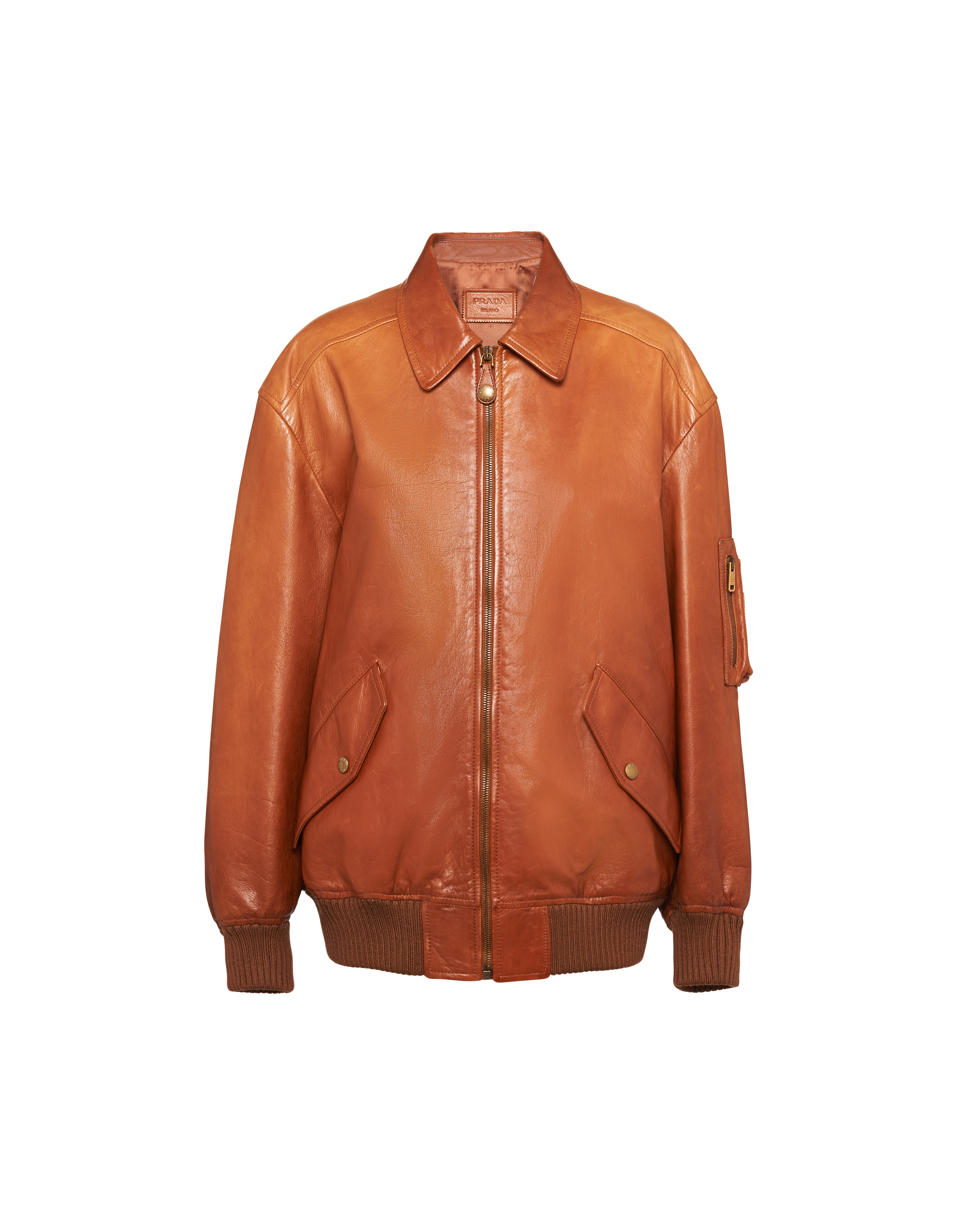 Prada brown leather jacket hotsell