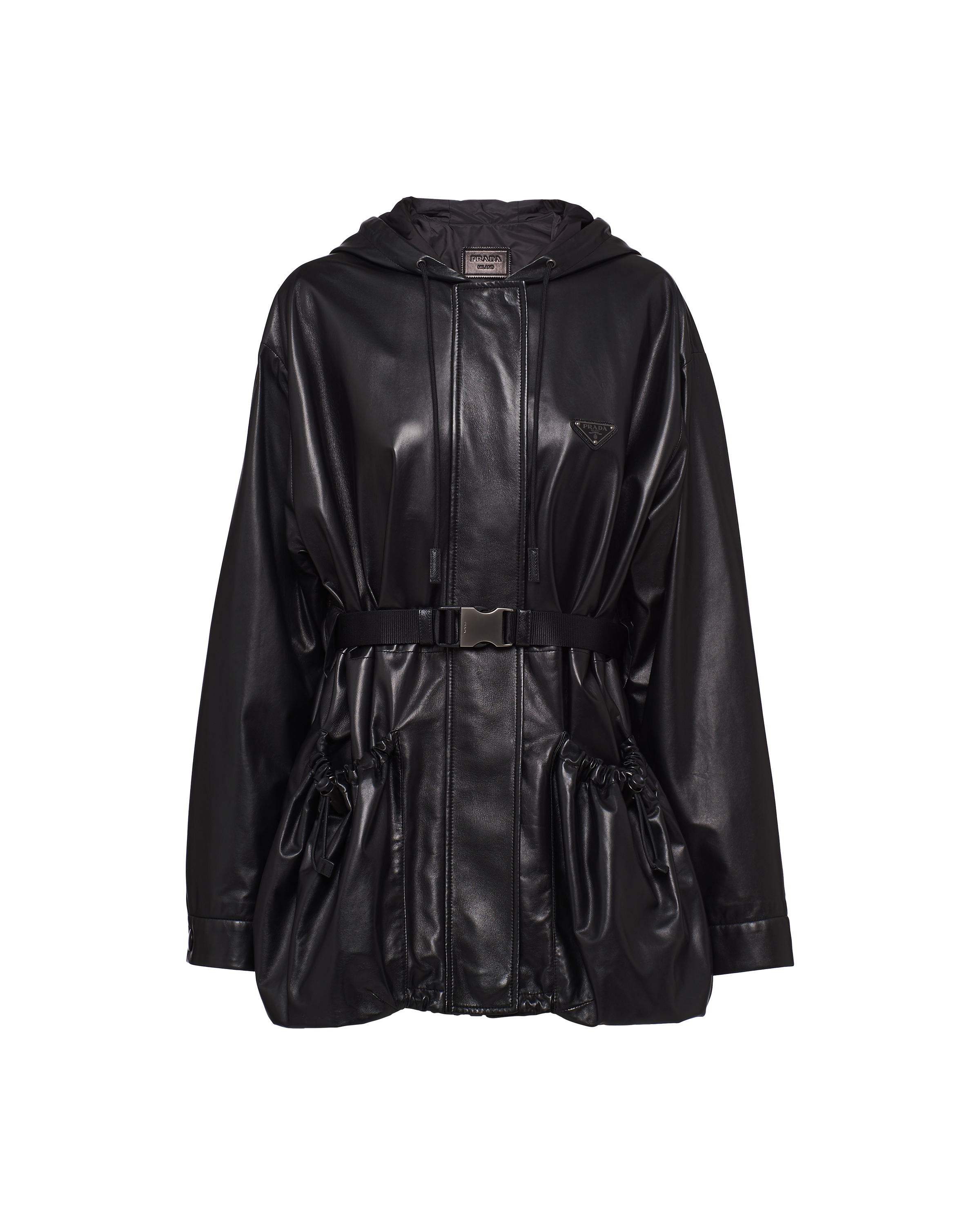Black leather belted jacket clearance
