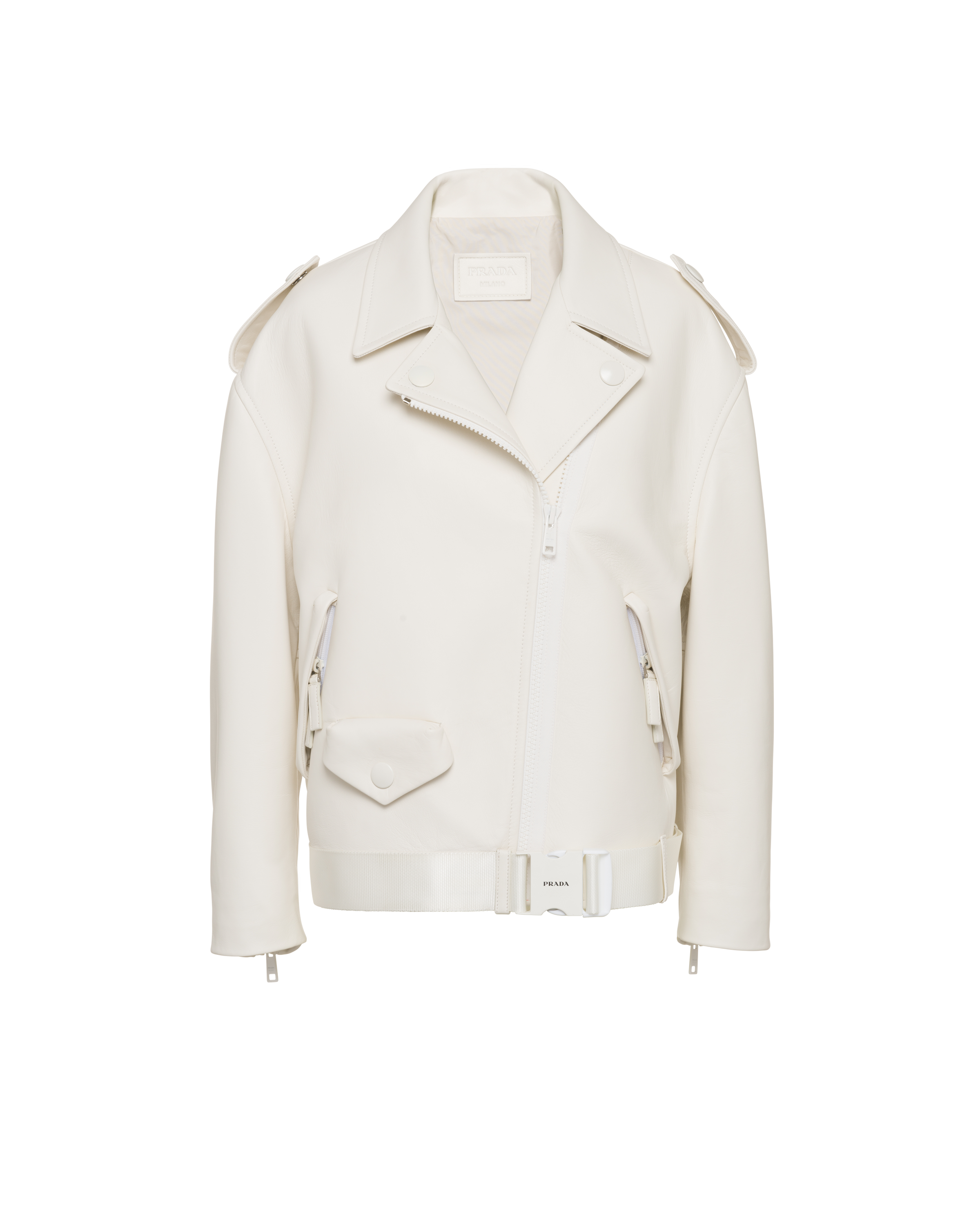 White Nappa Leather Bomber Jacket Prada