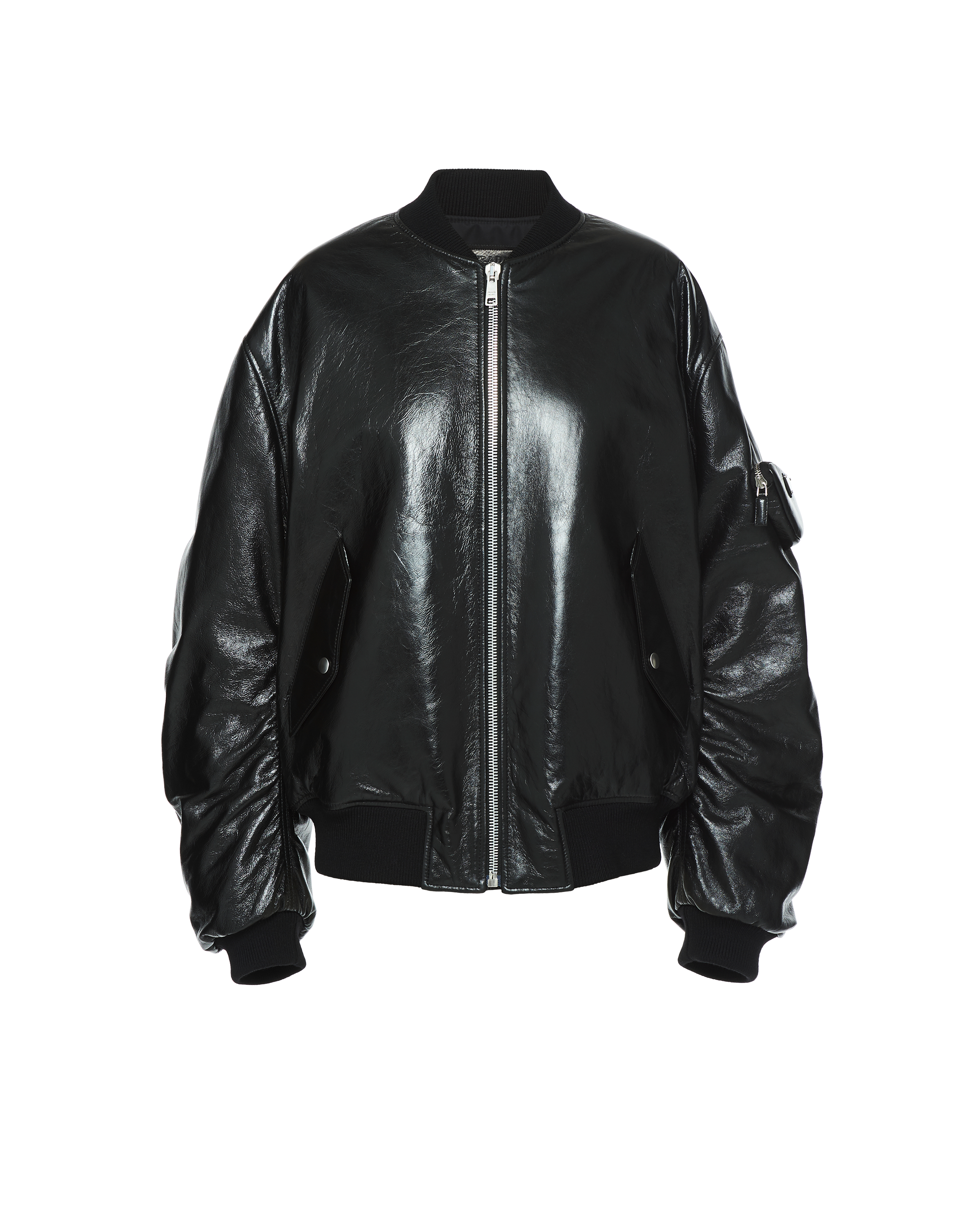Prada Oversized High-shine Bomber Jacket In Black