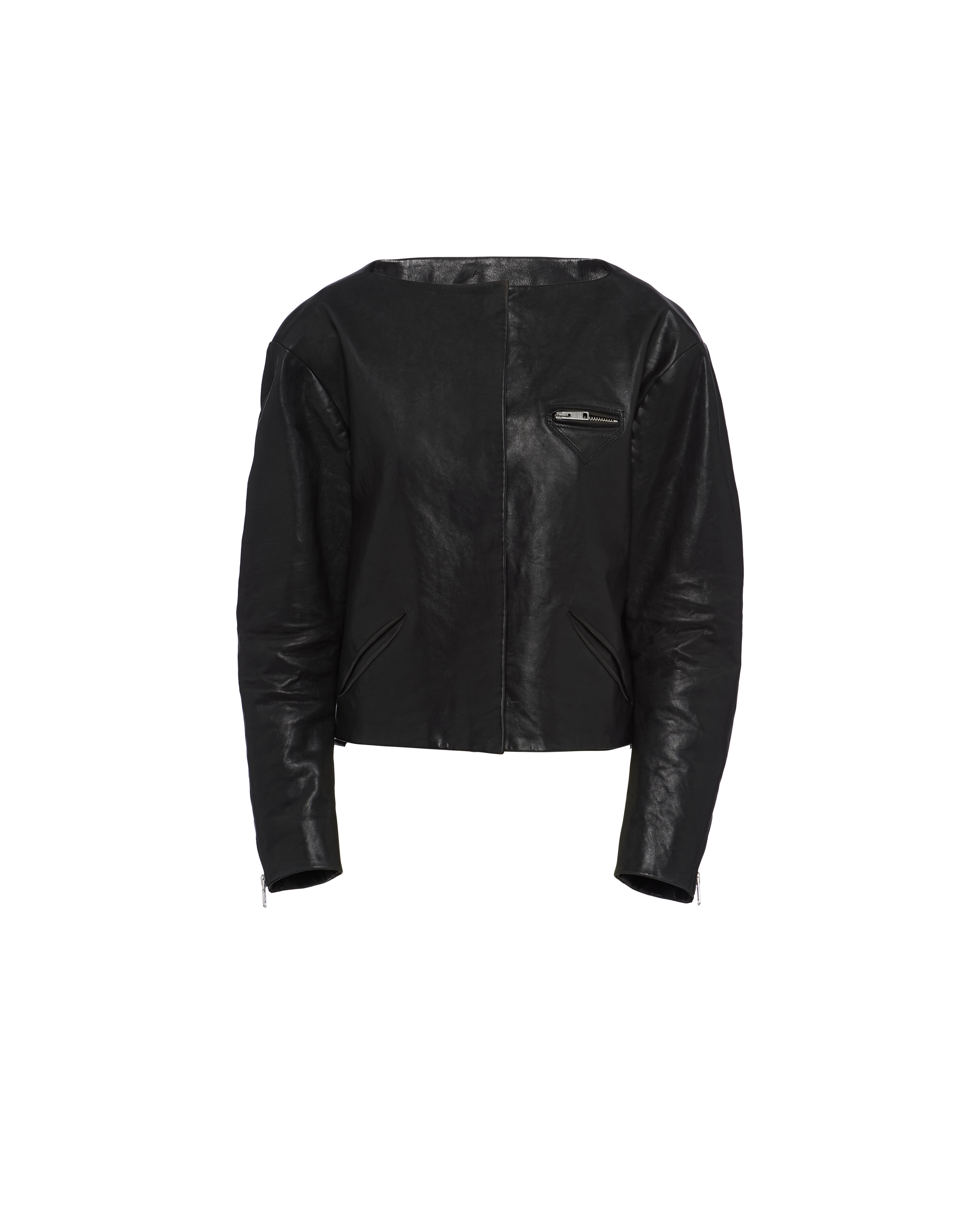 Prada Cropped Leather Jacket In Black