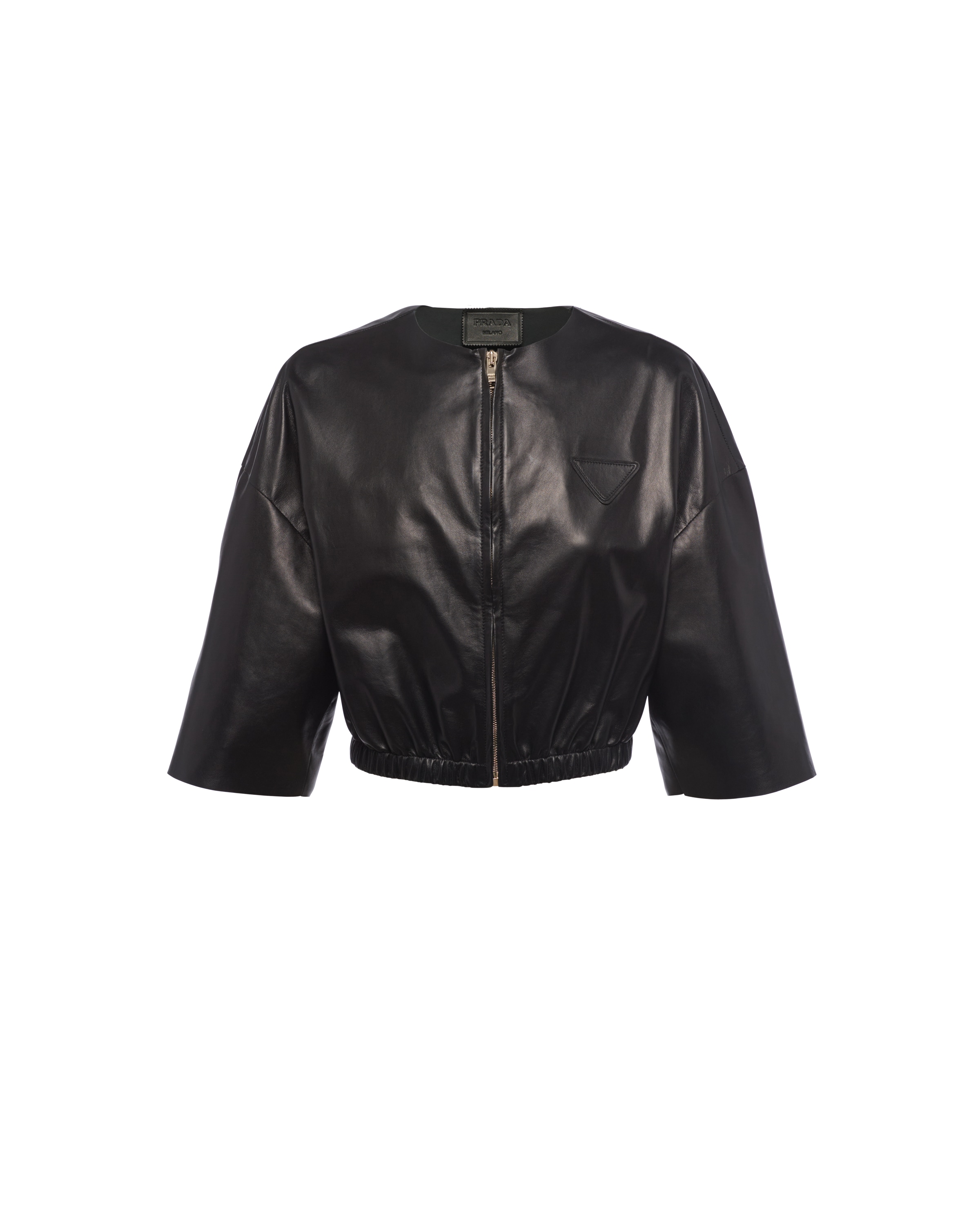 Prada Bomber Corto In Nappa Con Zip, Donna, Nero, Taglia 44