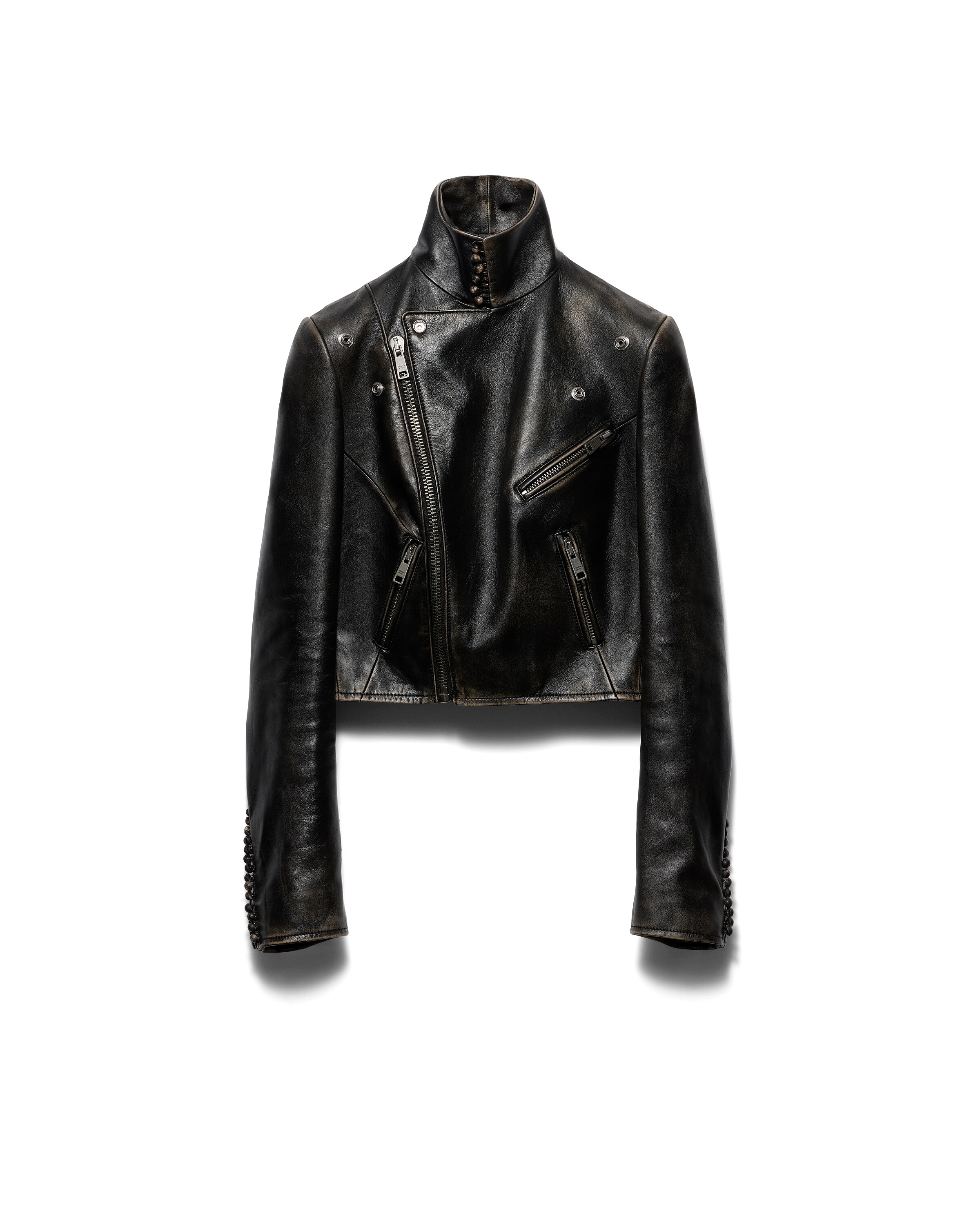 Prada Chiodo In Pelle Con Collo Alto, Donna, Nero, Taglia 40