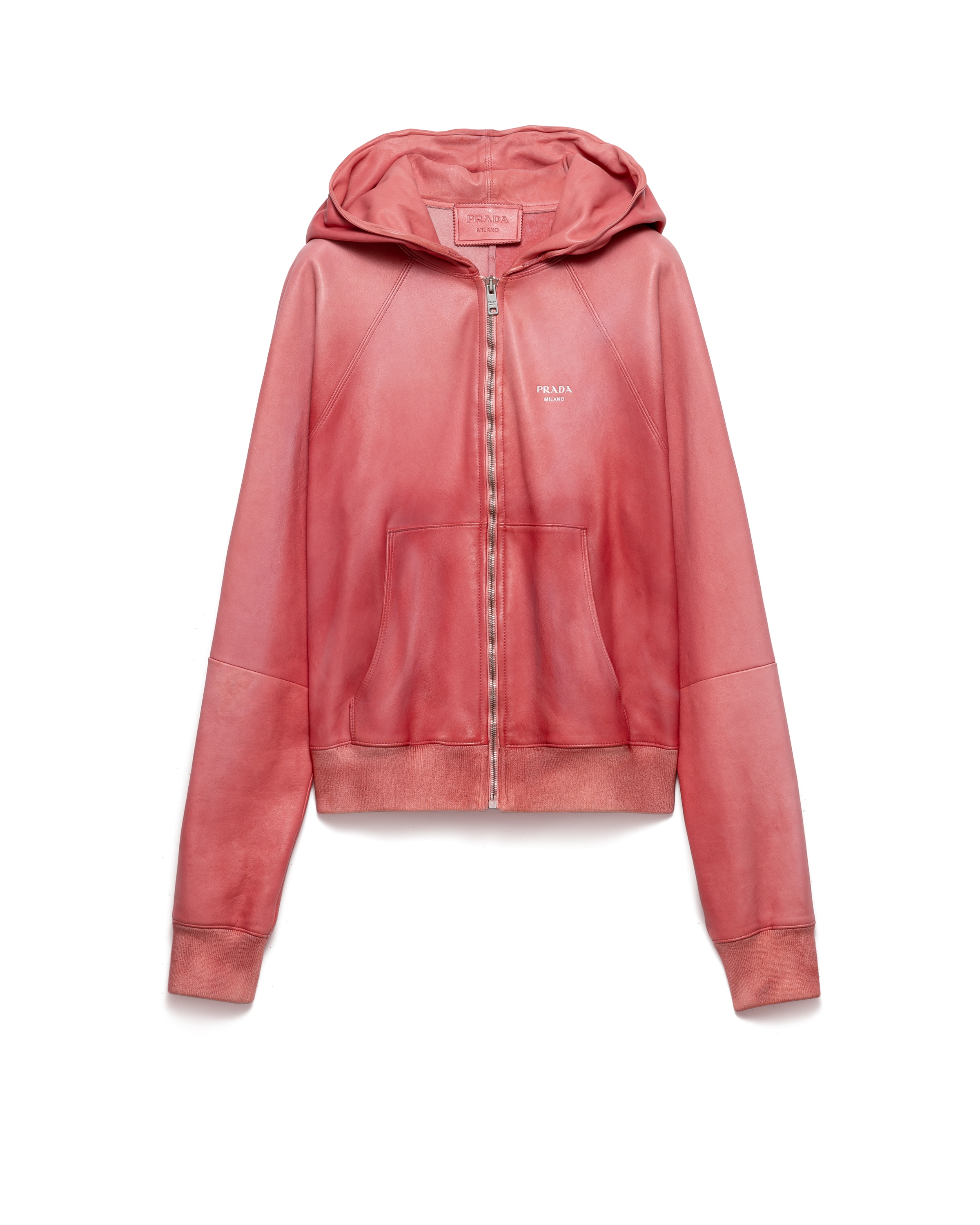 Prada Sweat À Capuche En Cuir Nappa, Femme, Rose Géranium, Taille 38
