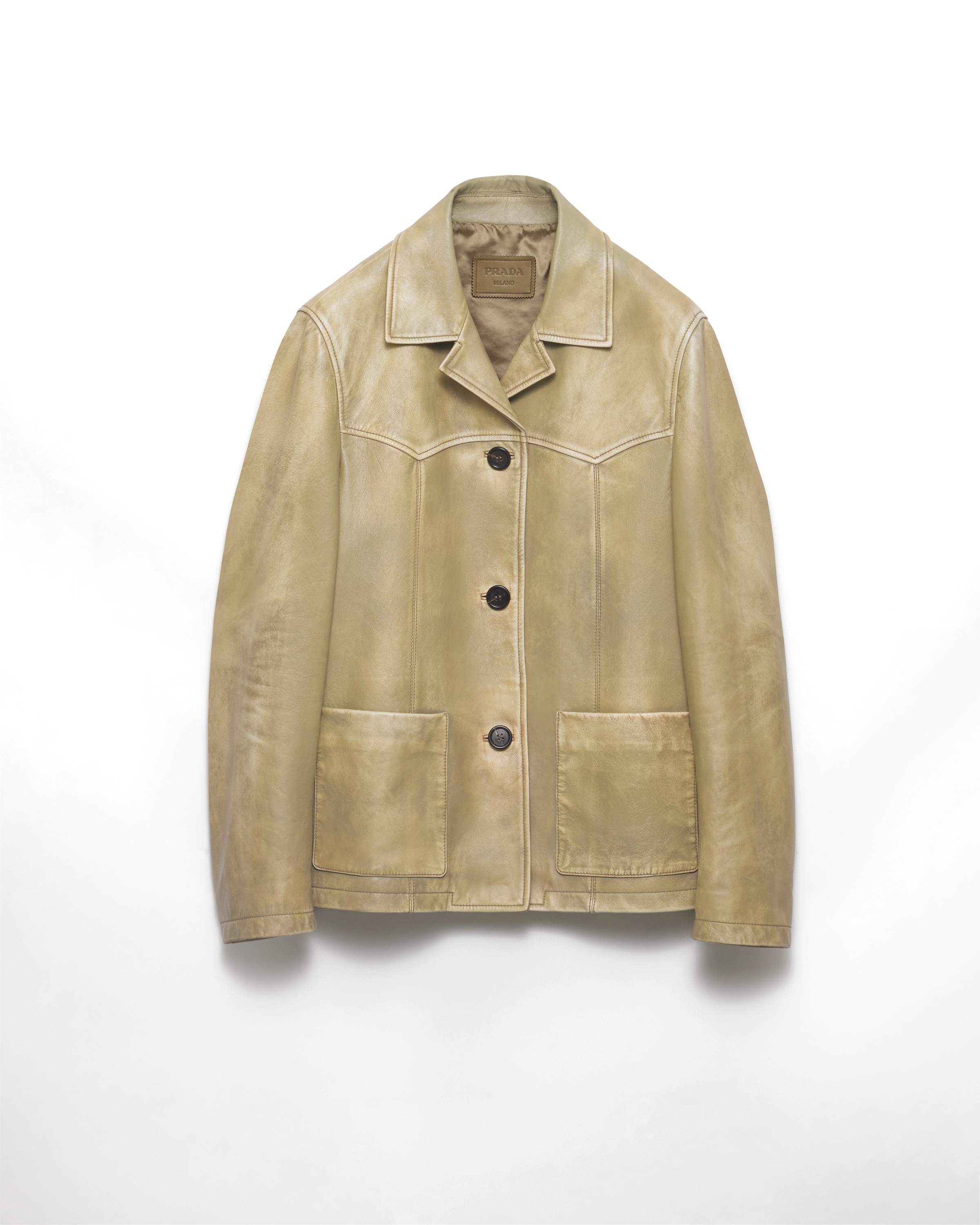 Prada Veste En Cuir Nappa, Femme, Beige, Taille 38