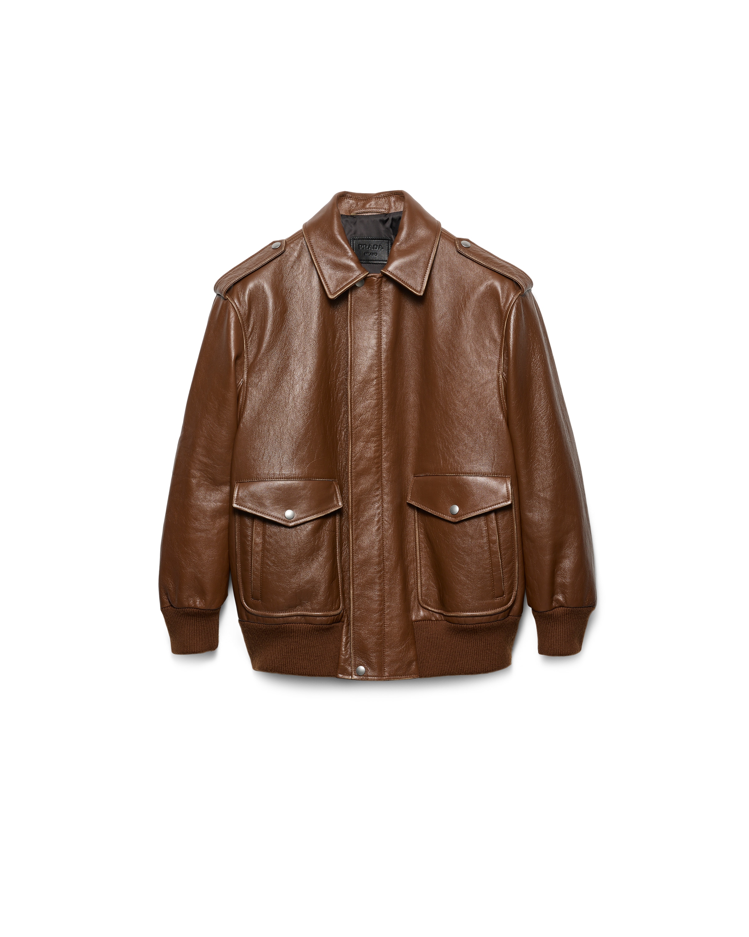 Prada Bomber En Cuir Nappa, Femme, Brandy, Taille 40