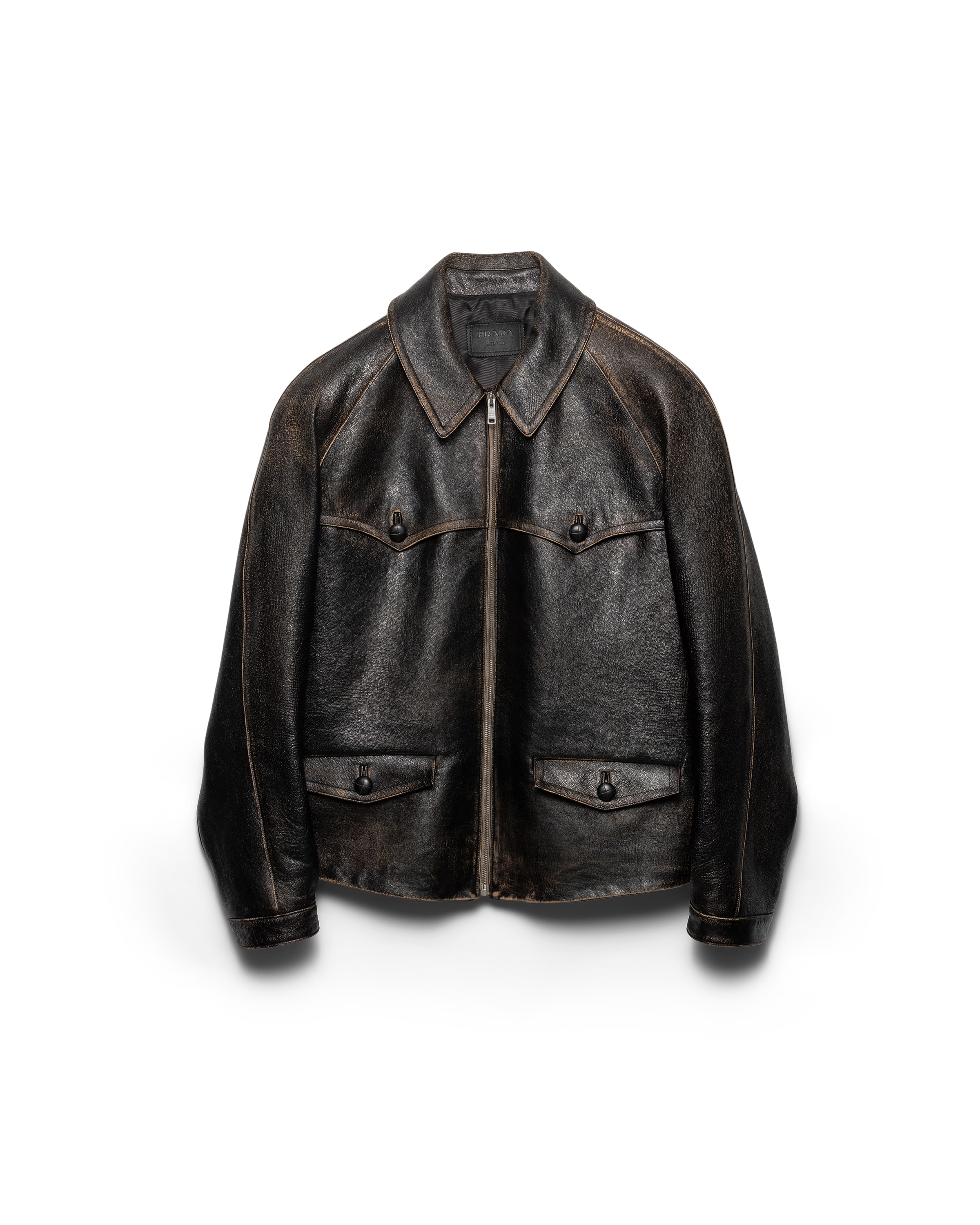 Prada Womens Black Collared Flap-pocket Leather Jacket In Black