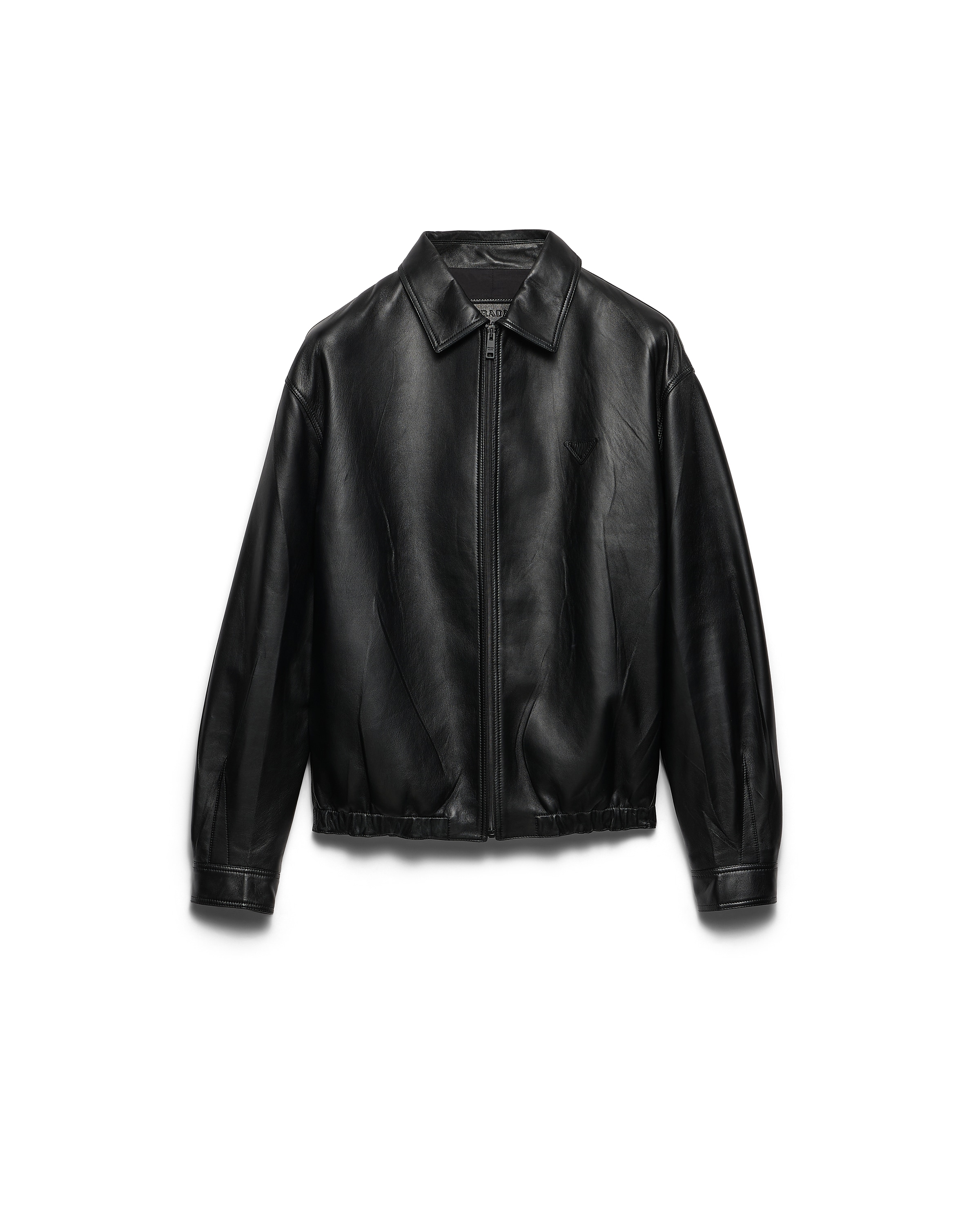Prada Long-sleeved Leather Jacket In Black