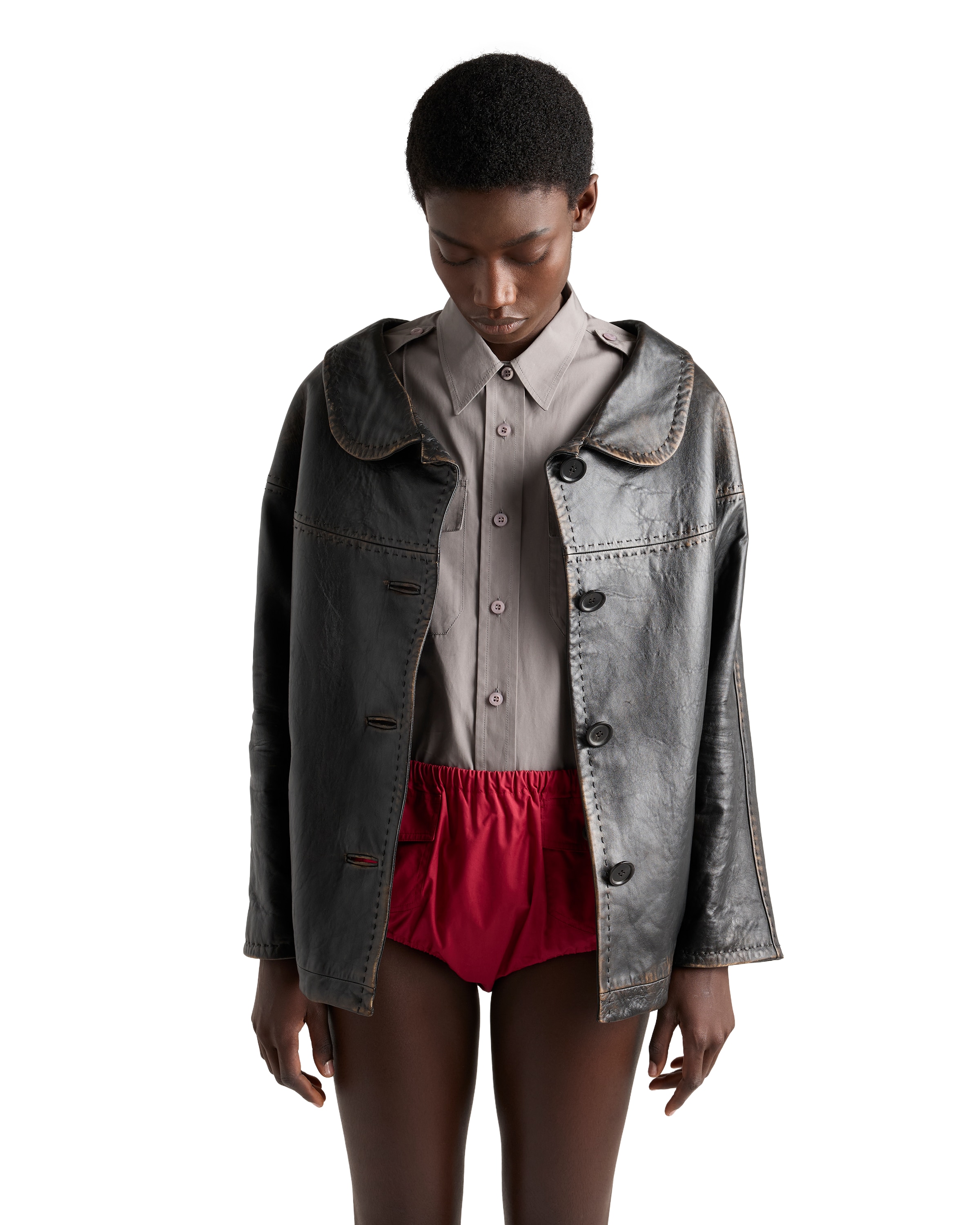Prada Nappa Leather Single-breasted Jacket In Black